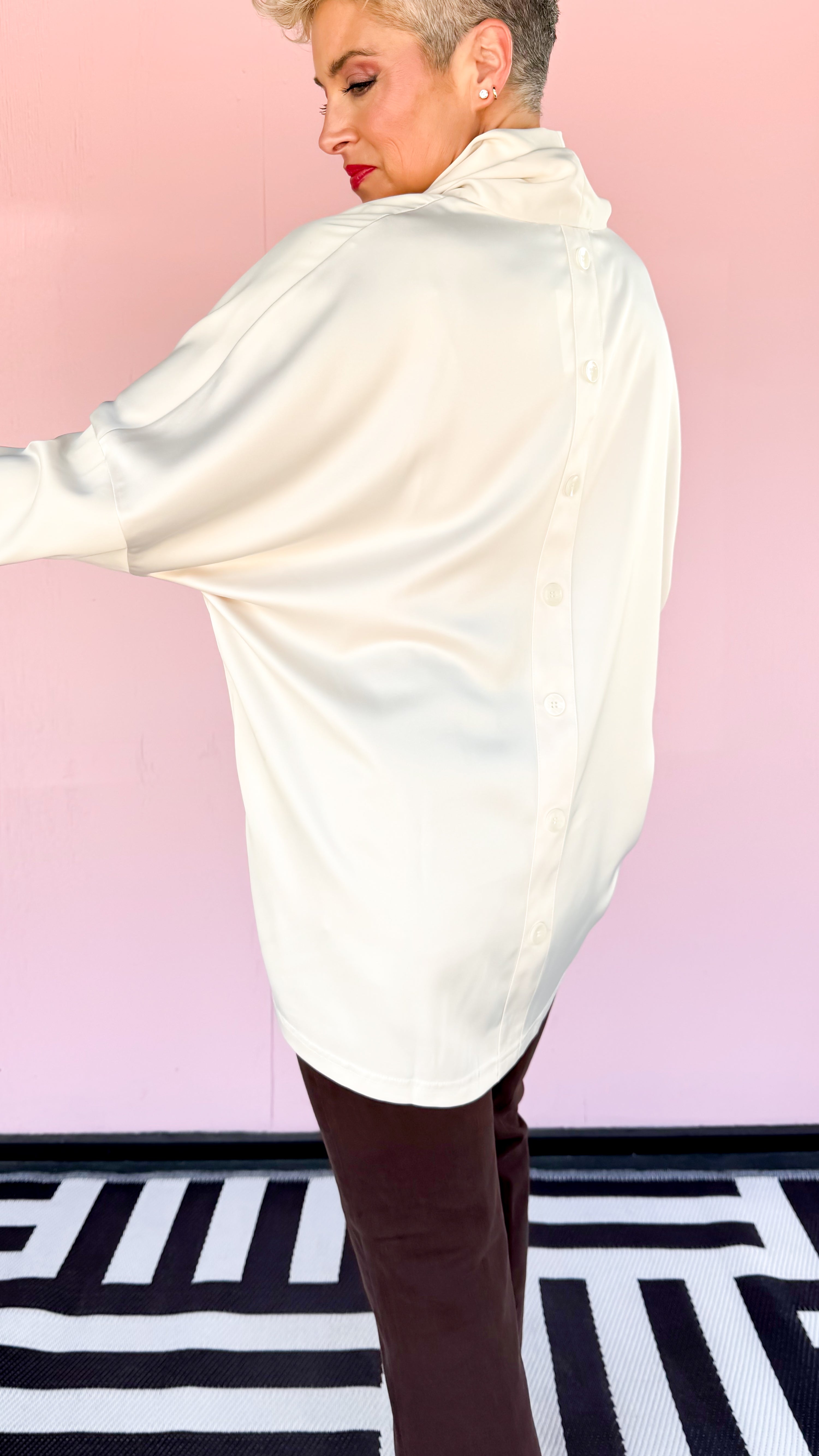 Cowl Neck Satin Top/Cream - The BLVD