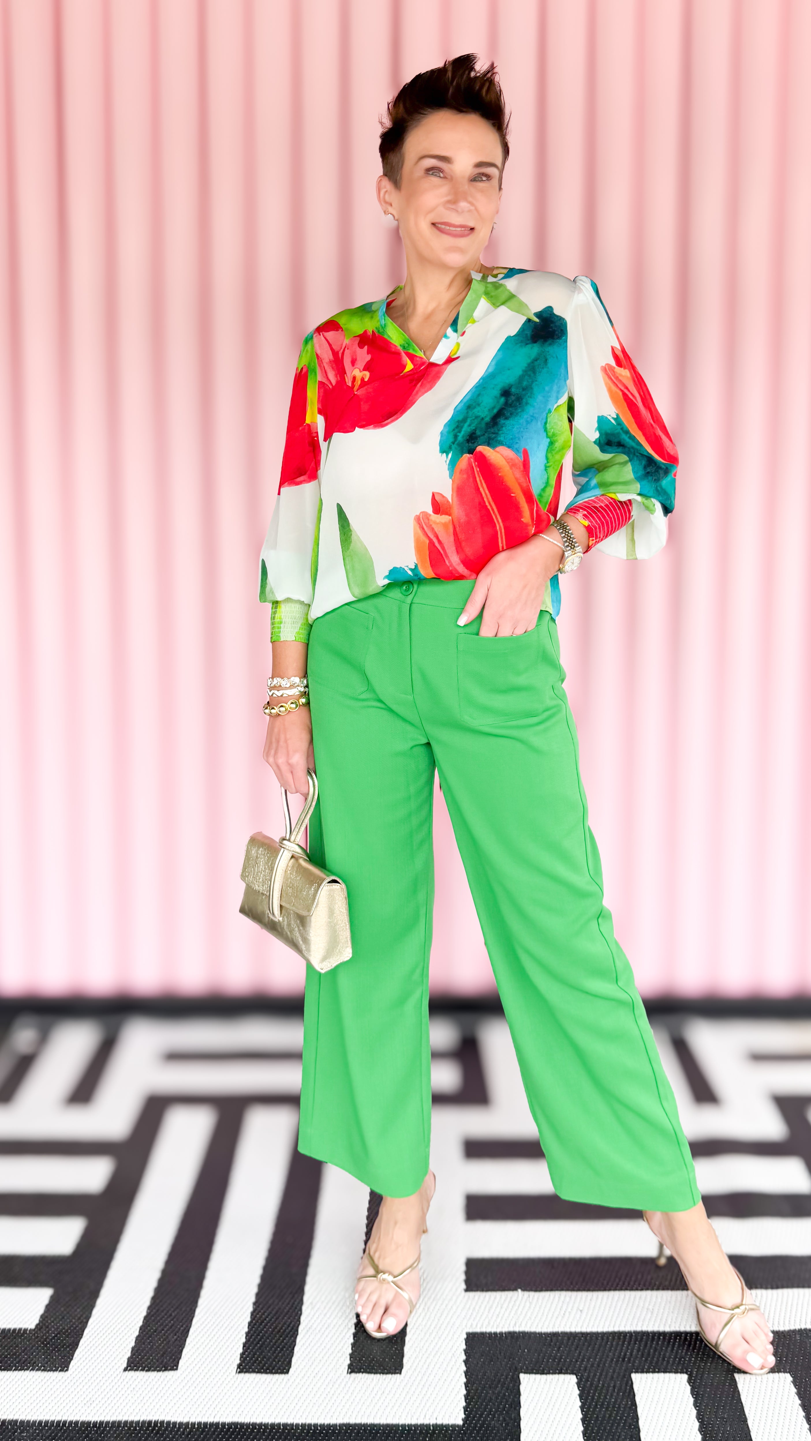 Emily V-Neck Smocked Cuff Blouse