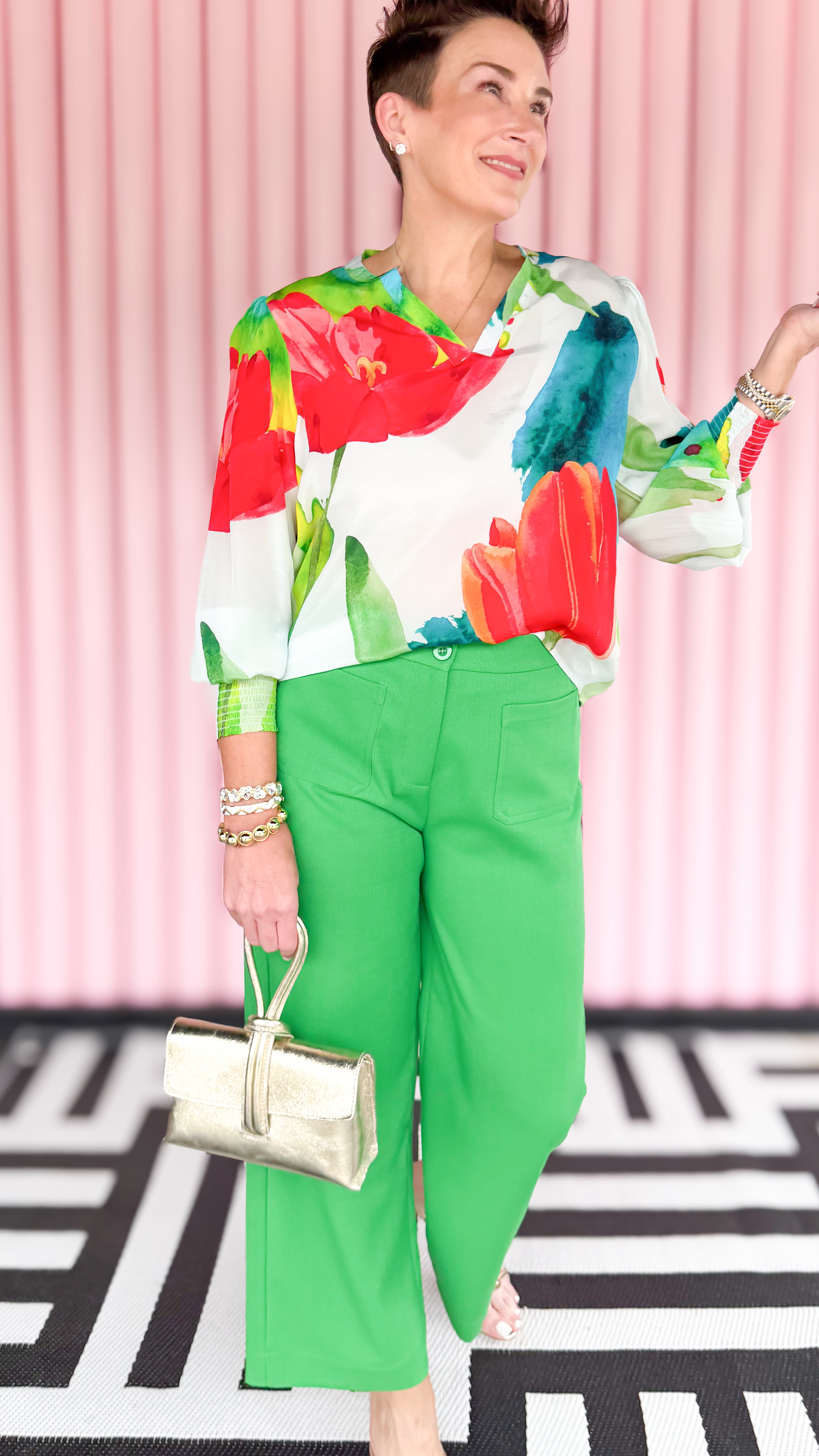 Emily V-Neck Smocked Cuff Blouse