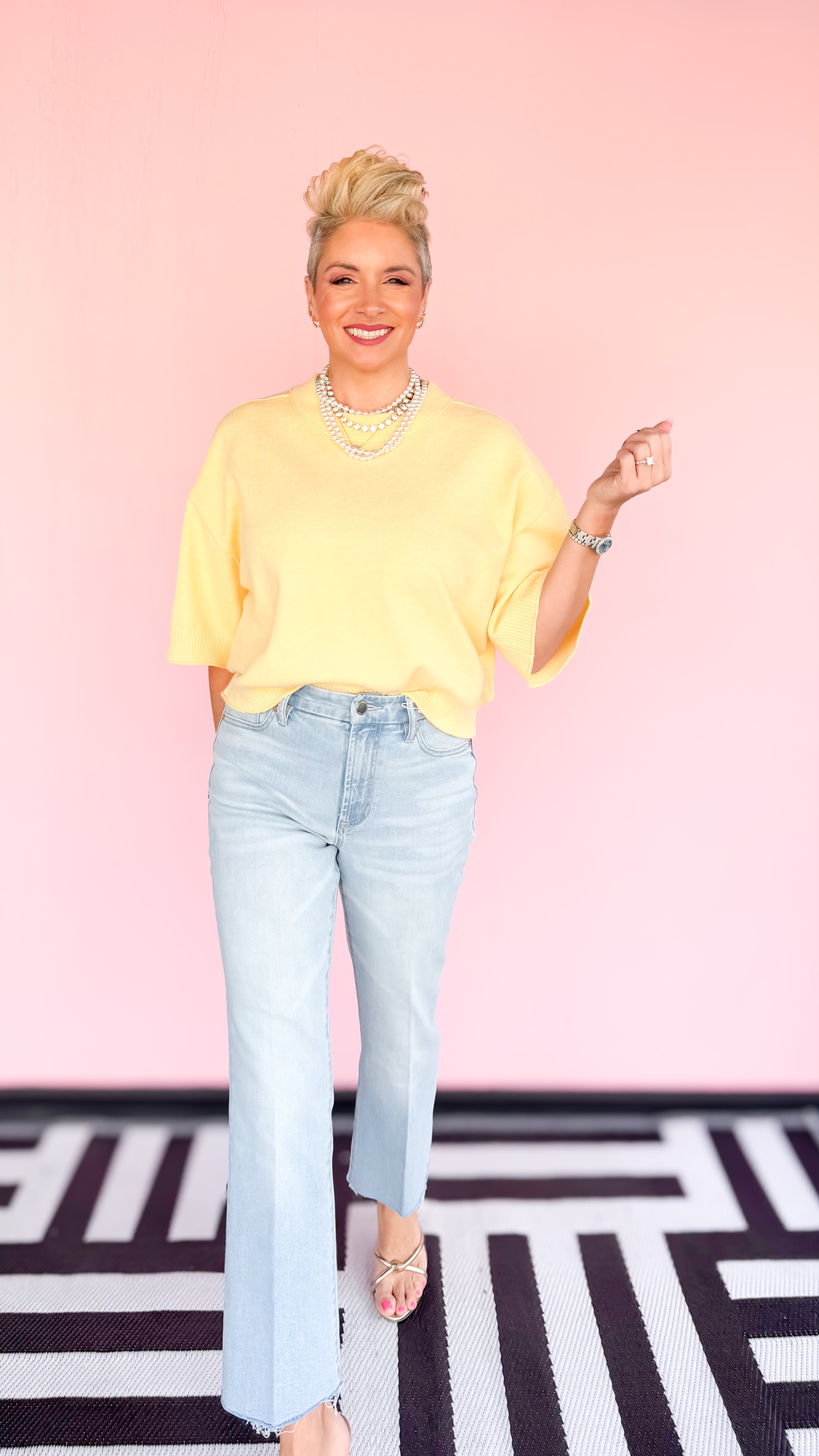 Rhonda Short Sleeve Sweater/Yellow