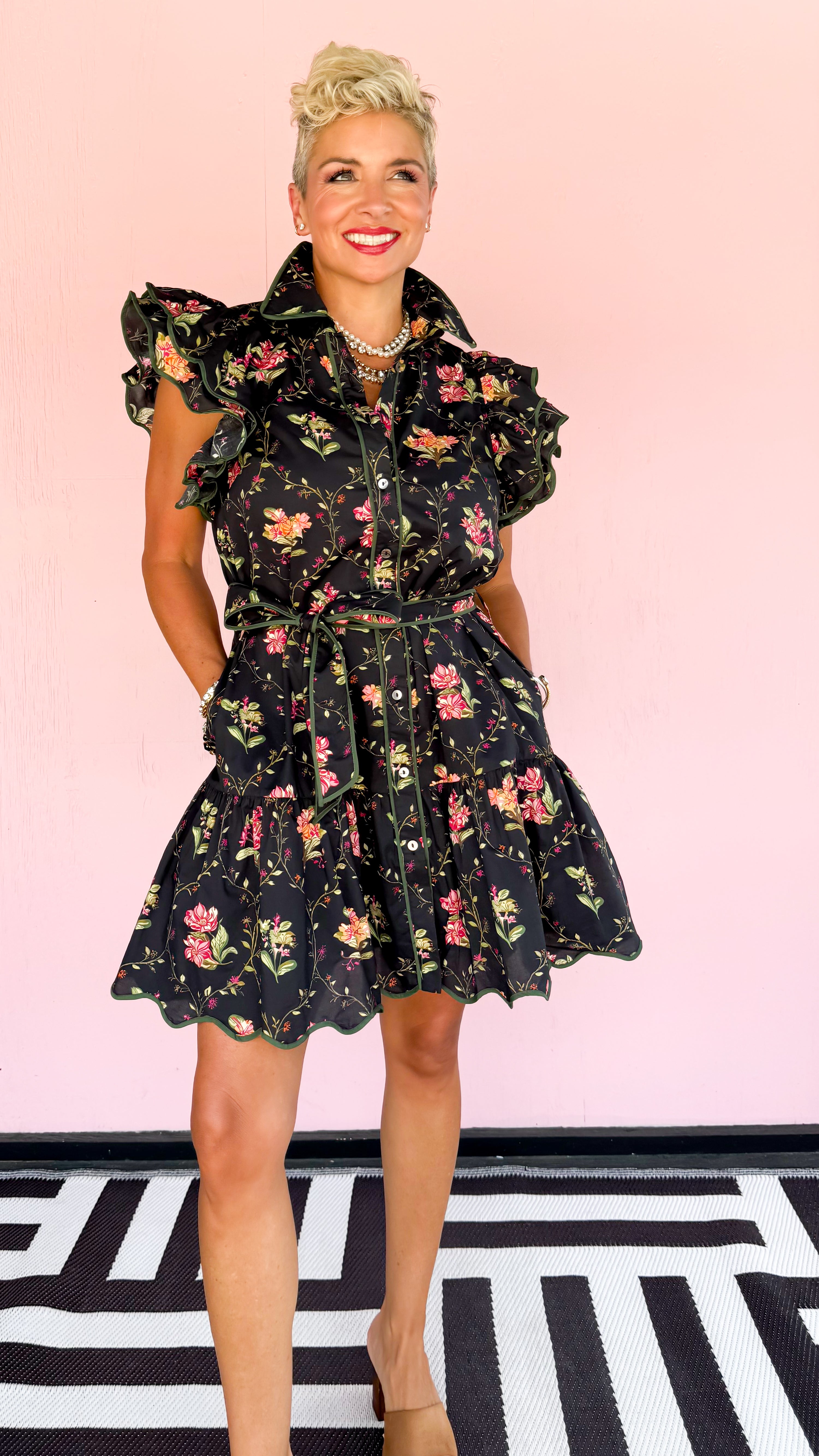 Sonya Belted Floral Mini Dress/Black - The BLVD
