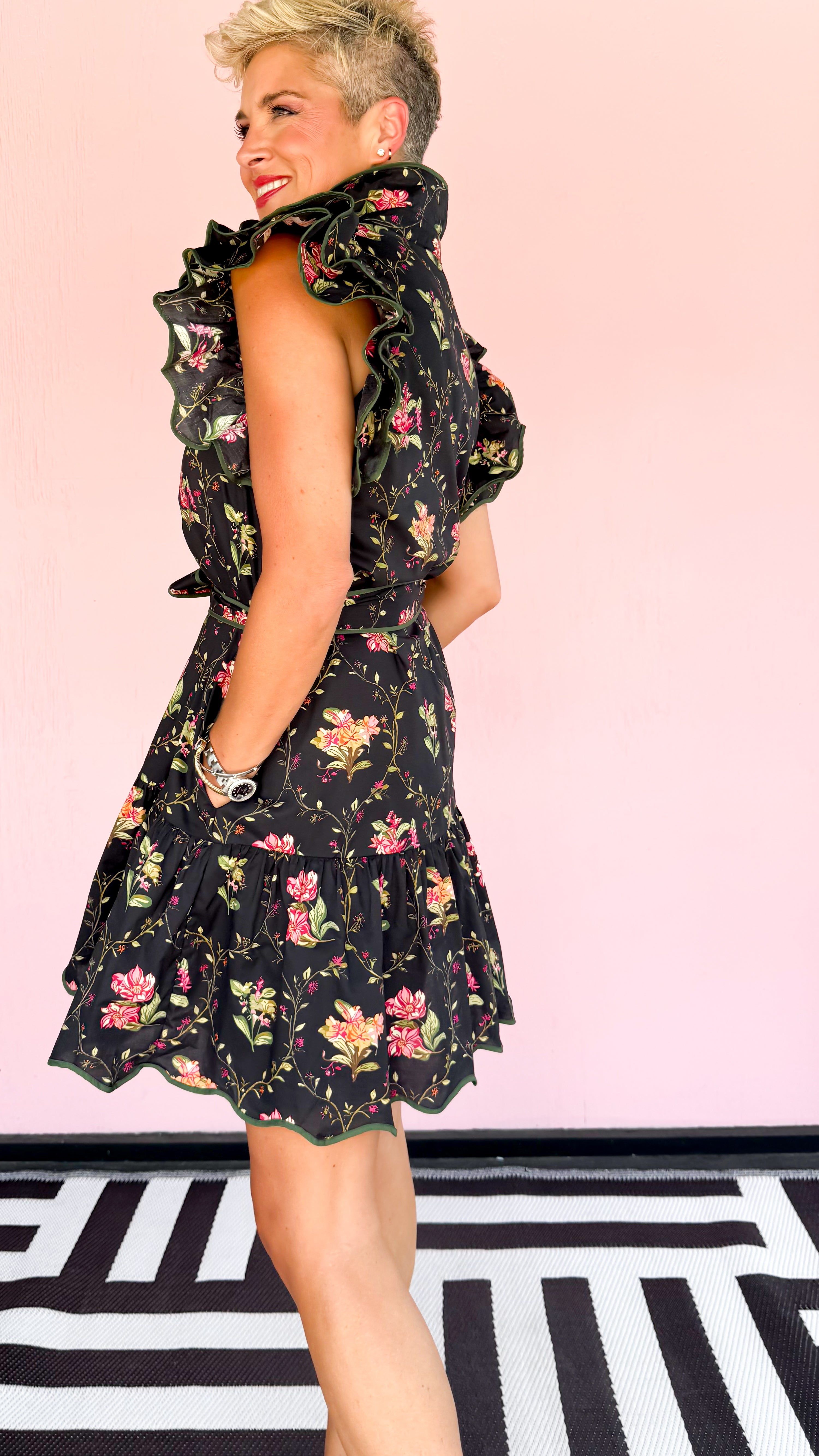 Sonya Belted Floral Mini Dress/Black - The BLVD
