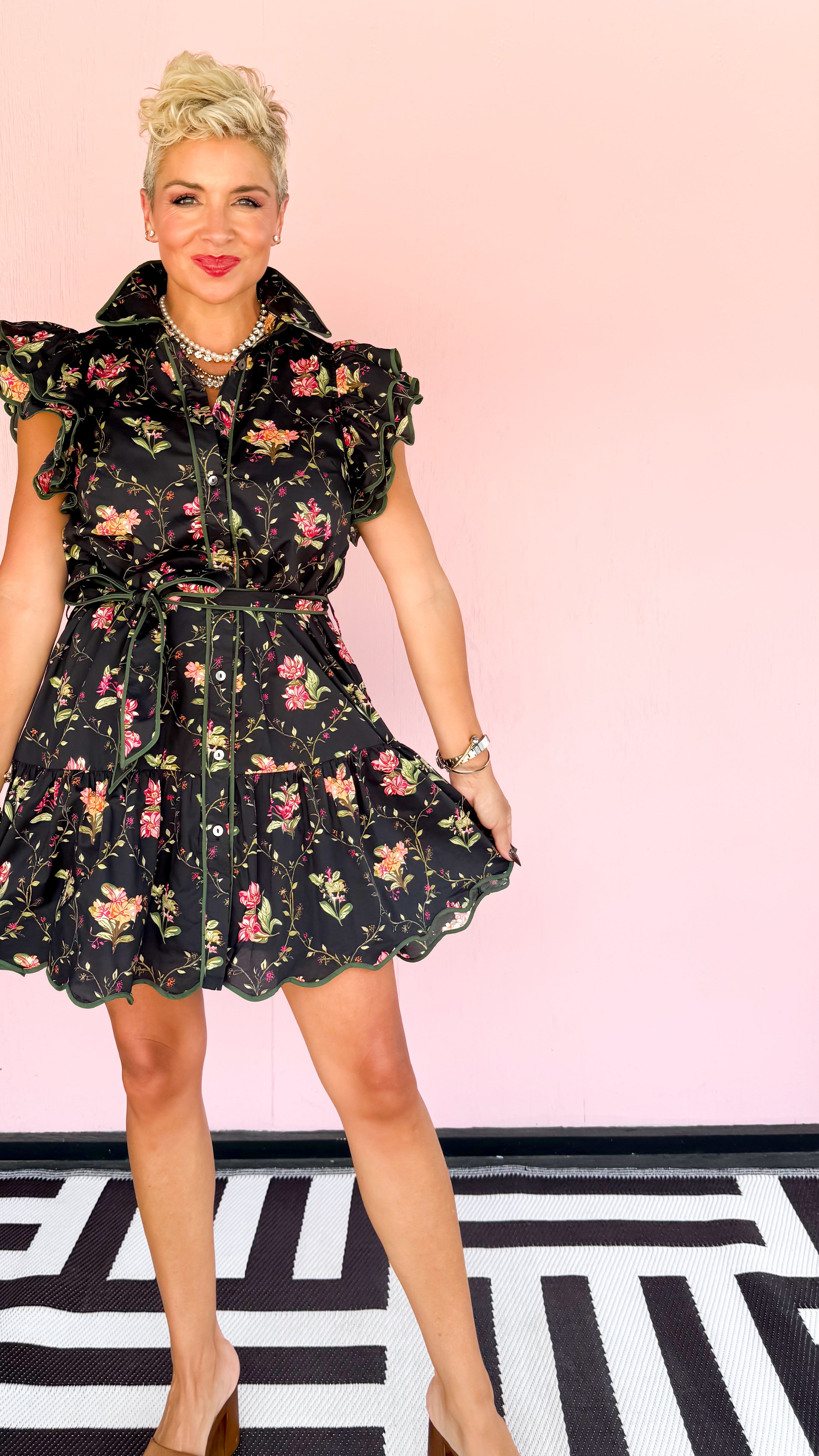 Sonya Belted Floral Mini Dress/Black - The BLVD