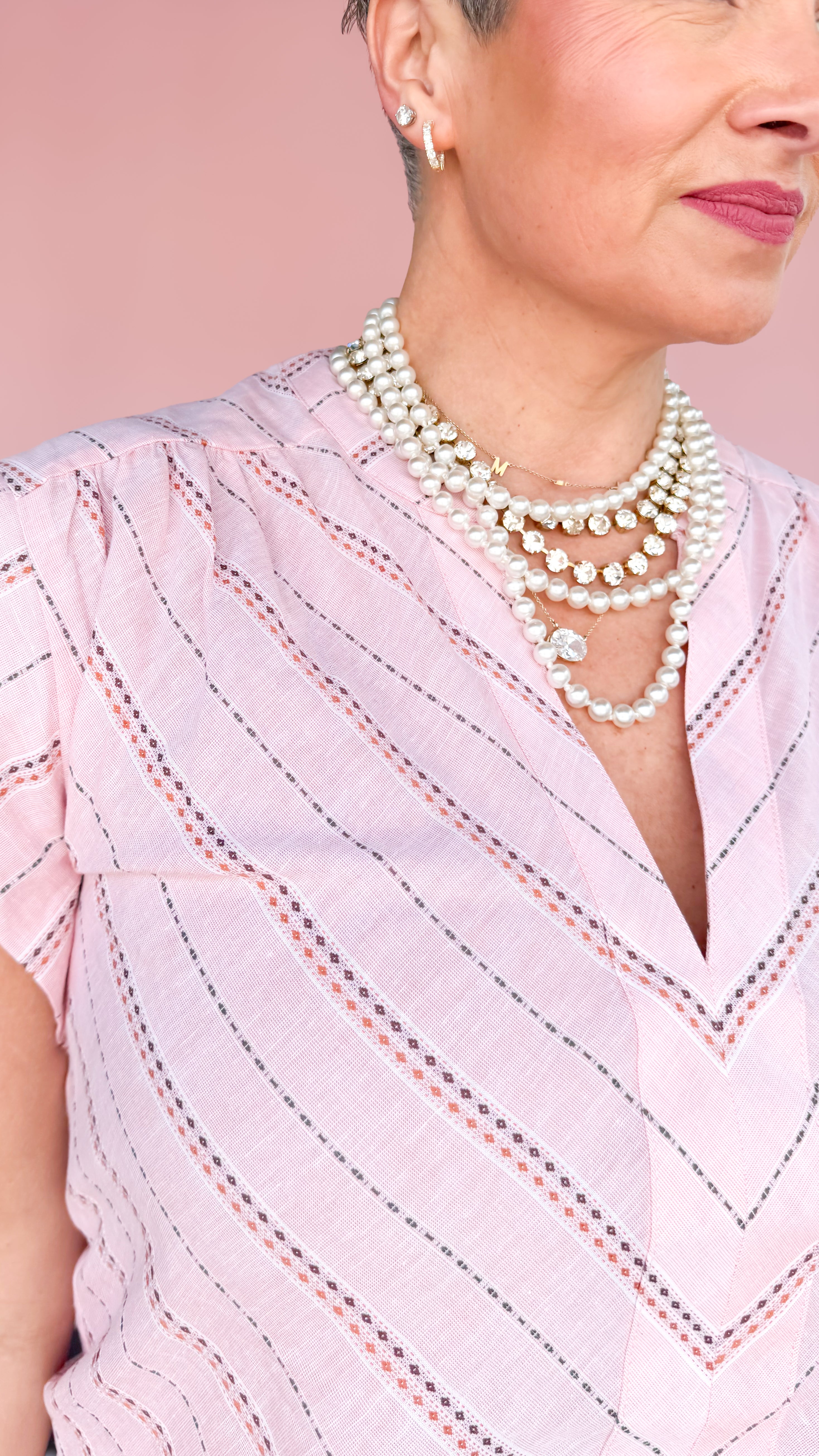 Chevron Stitch Popover Top/Pink