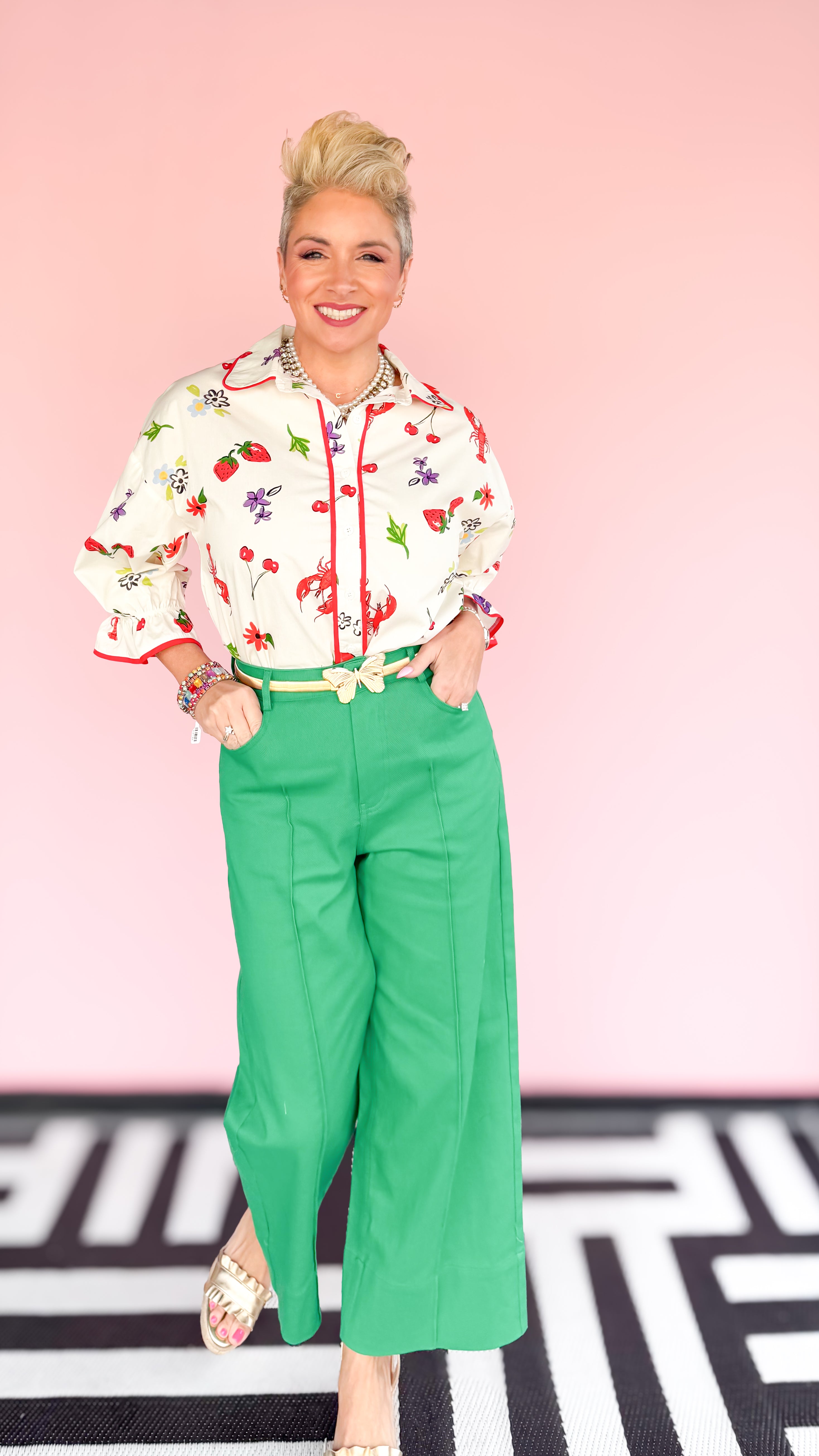 Fruit 3/4 Sleeve Blouse/Cream