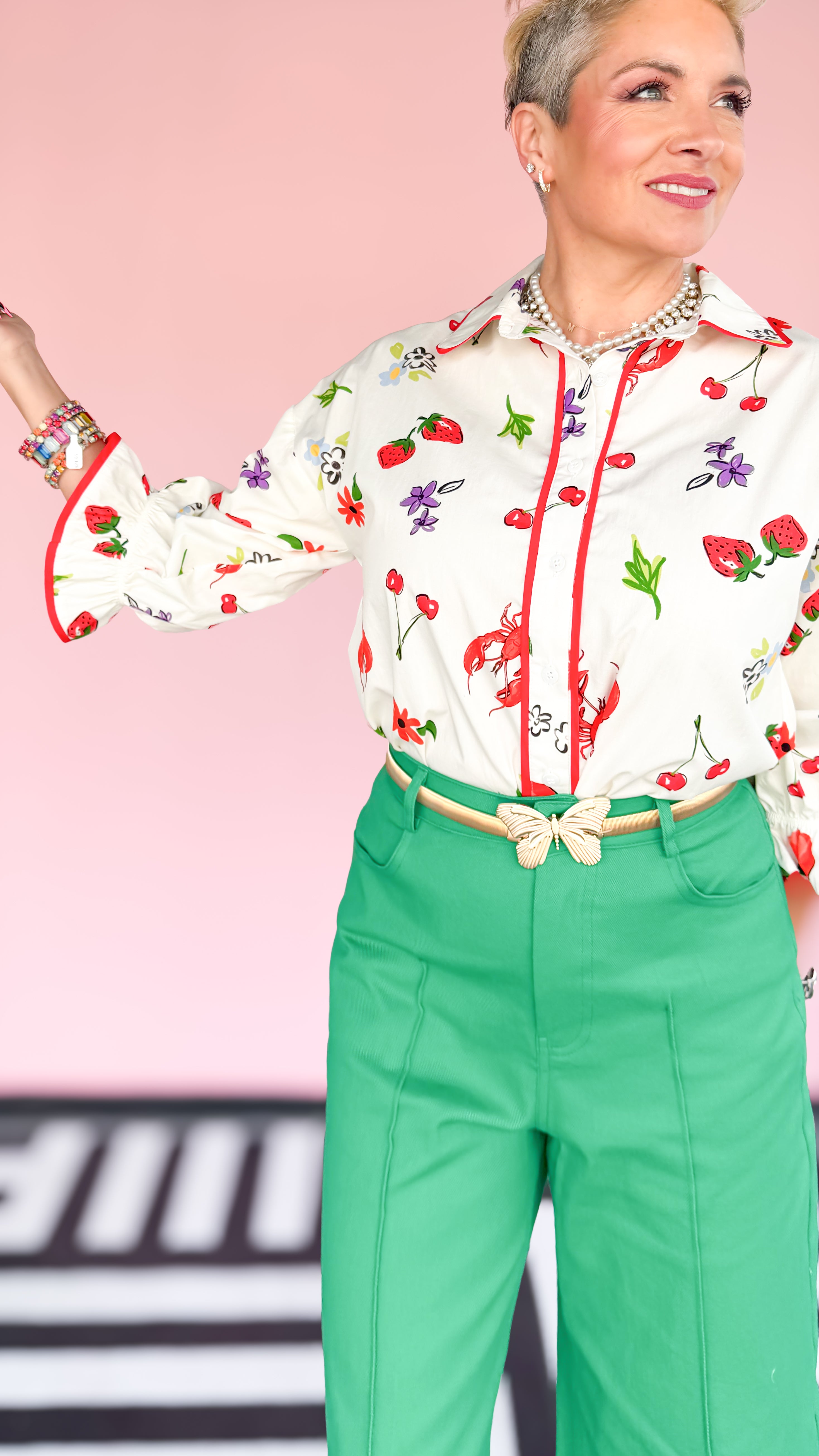 Fruit 3/4 Sleeve Blouse/Cream