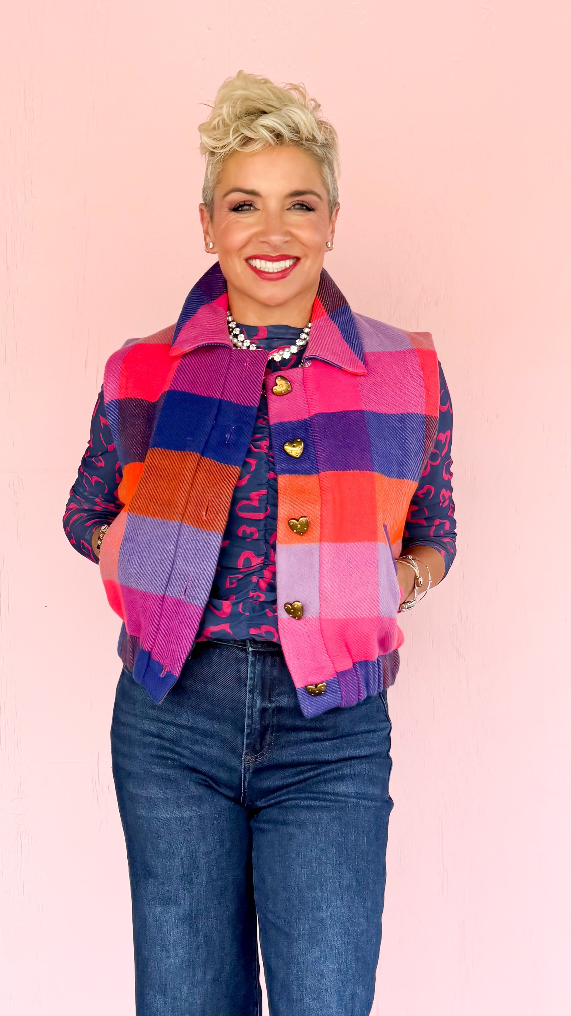Kim Cropped Plaid Wool Vest/Multi - The BLVD