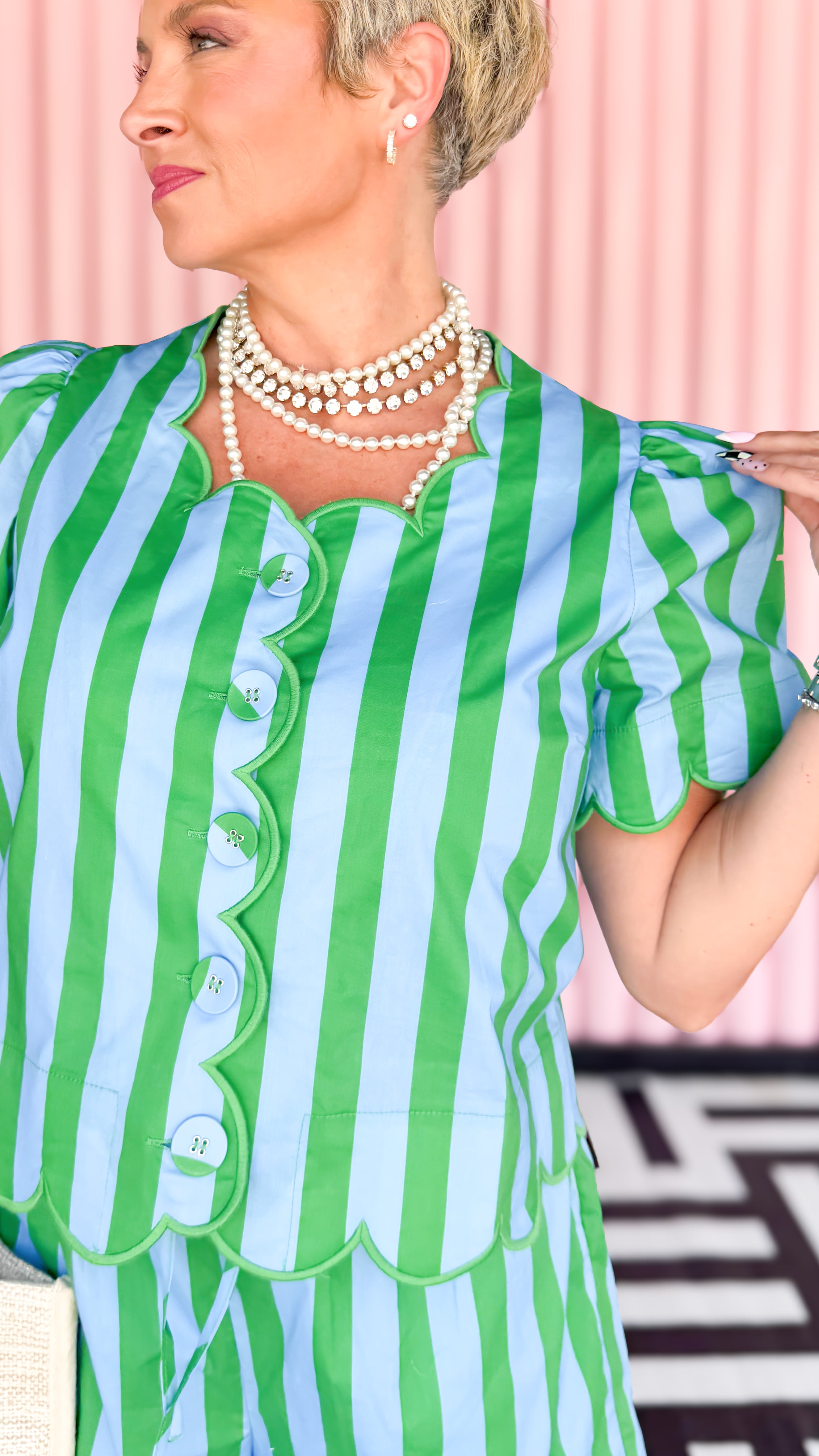 Scotty Scalloped Striped Top/Green