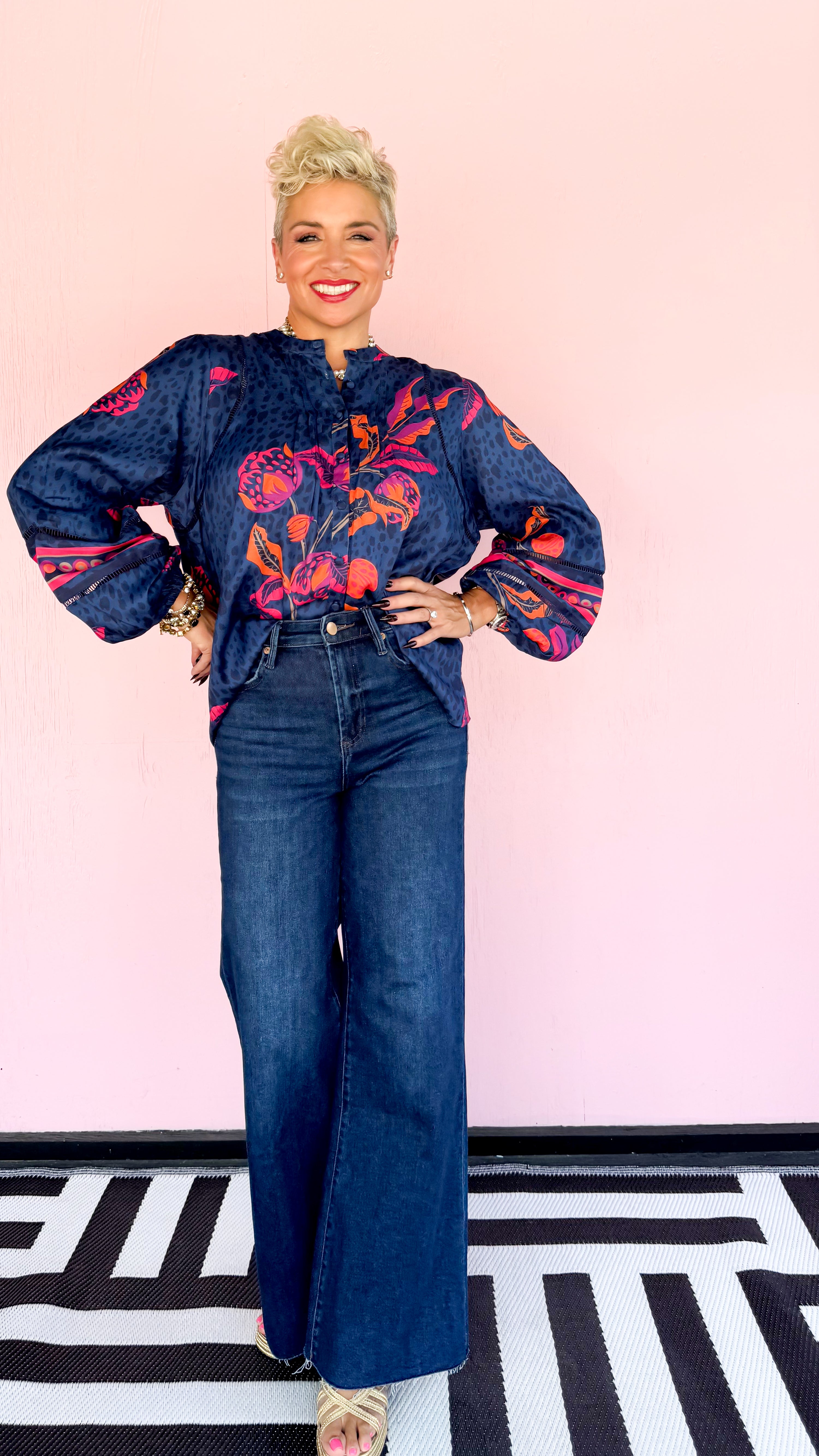 Martha Leopard Floral Top/ Navy - The BLVD