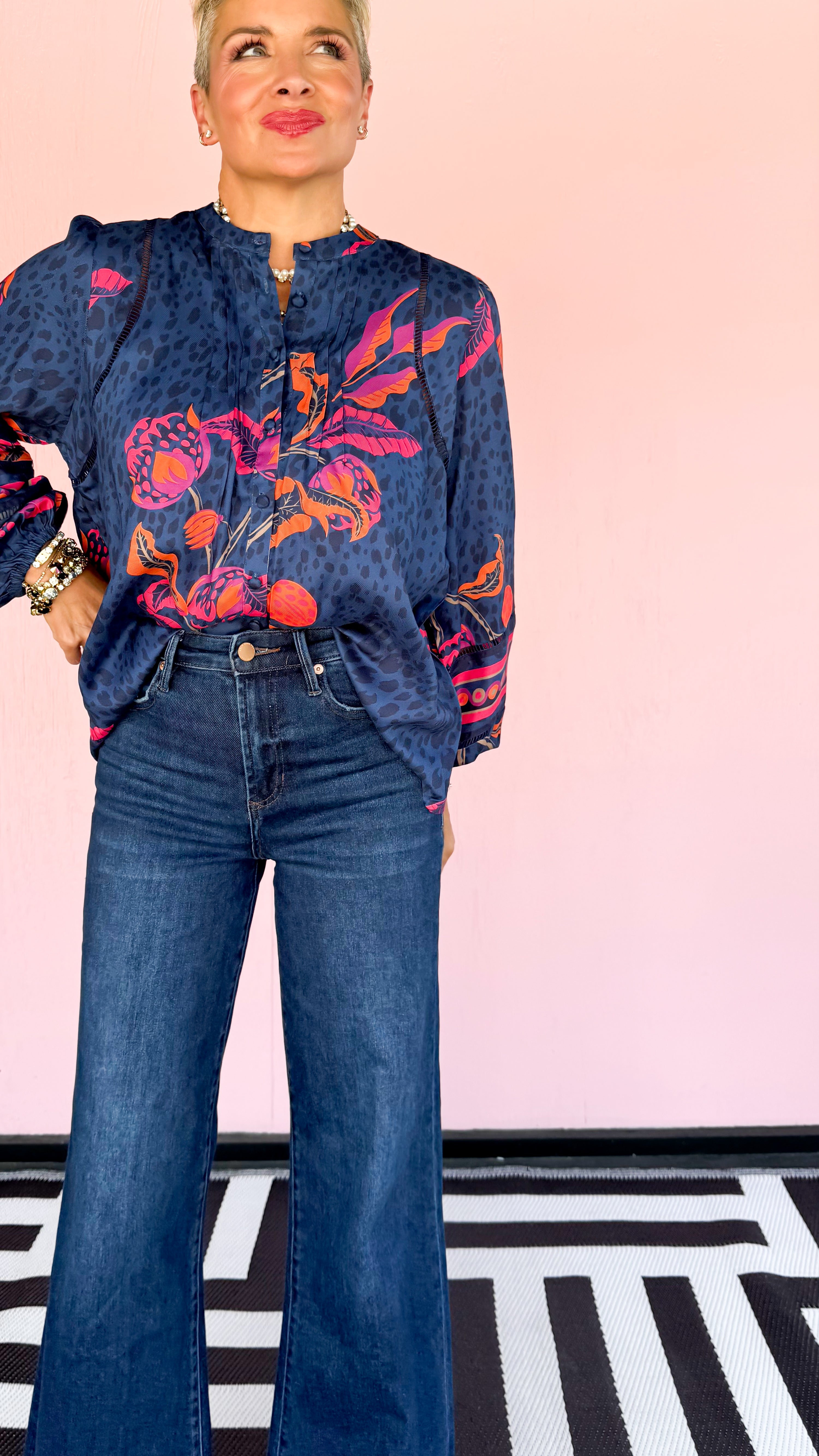 Martha Leopard Floral Top/ Navy - The BLVD
