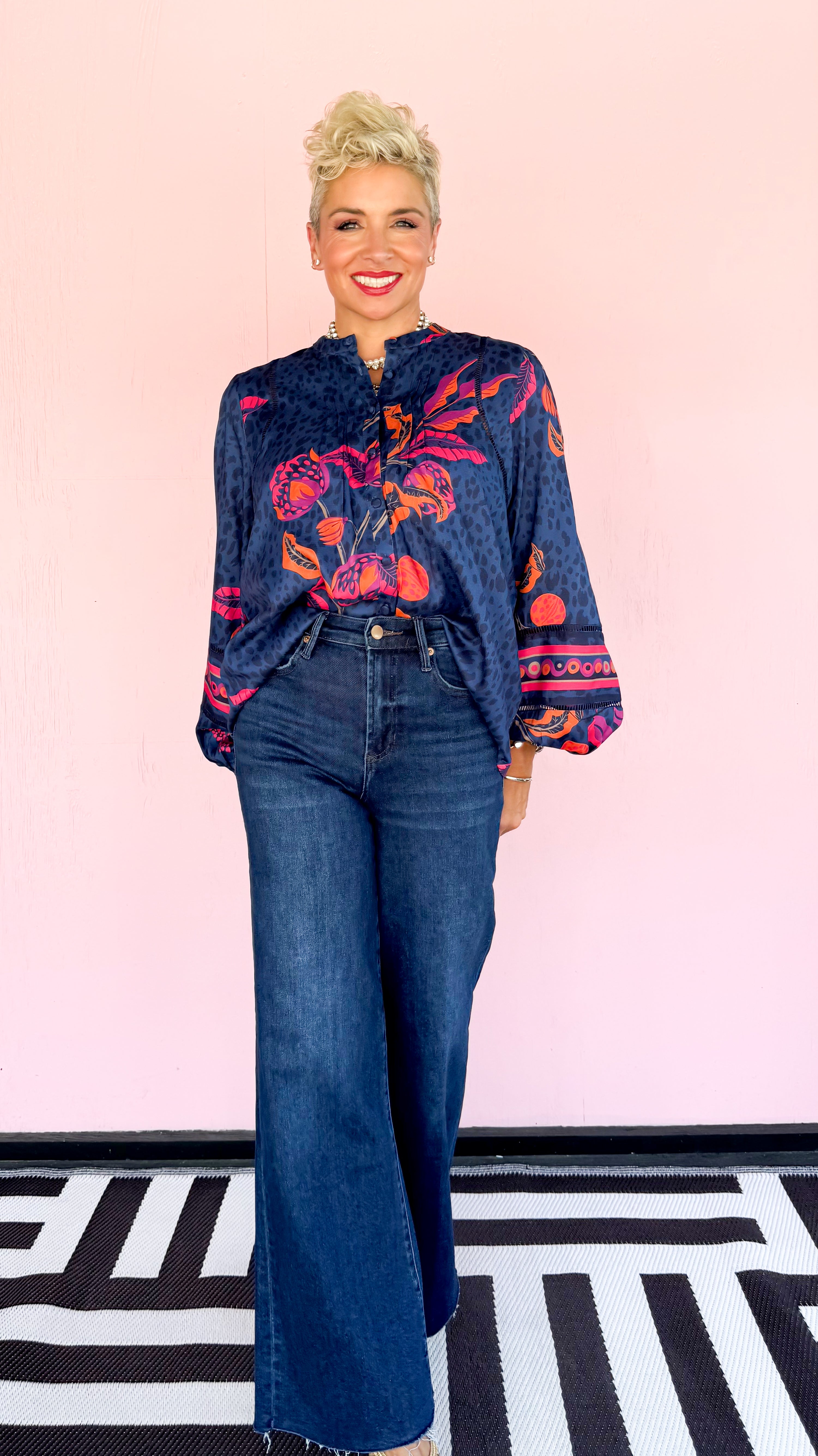 Martha Leopard Floral Top/ Navy - The BLVD