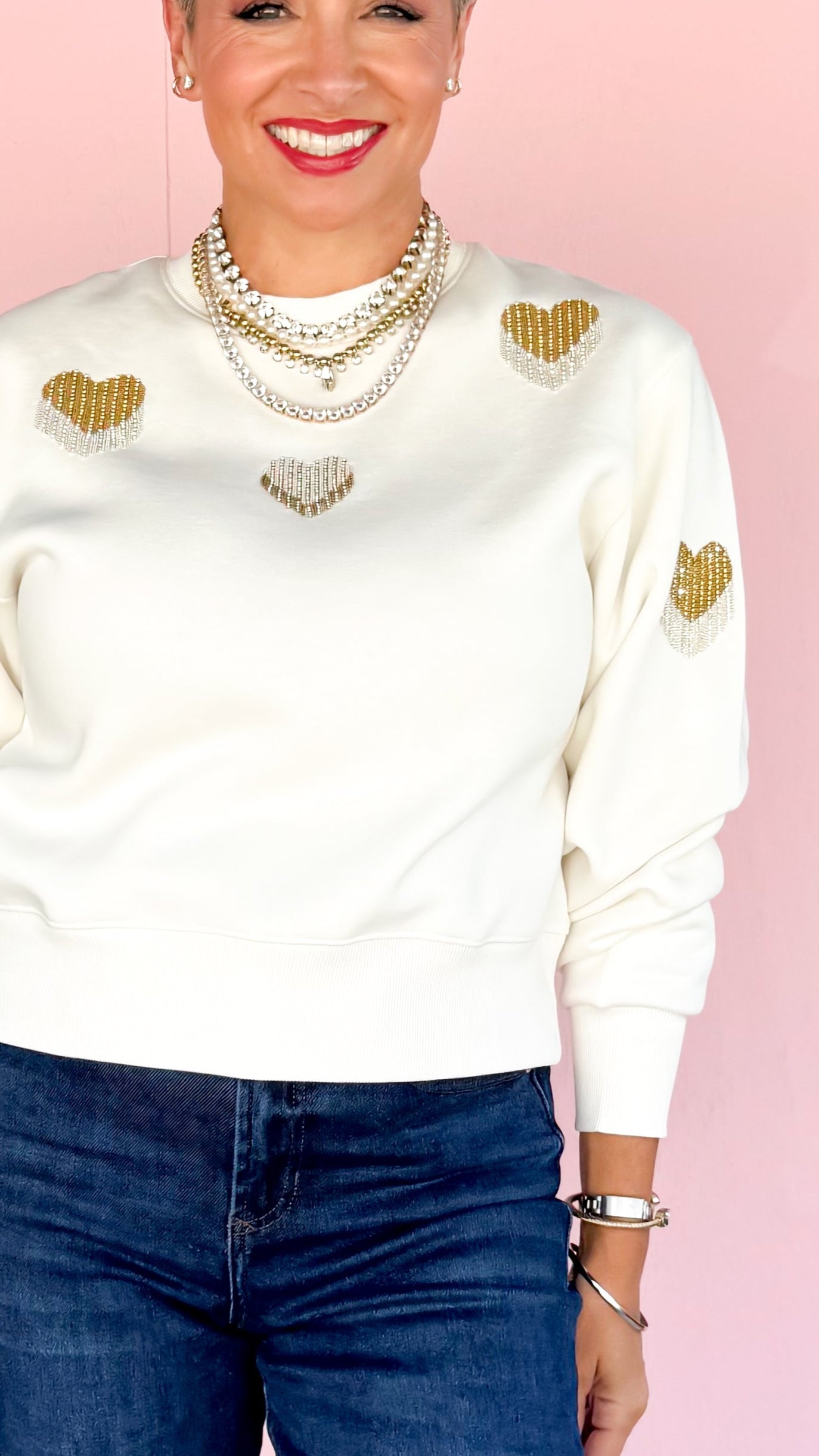 Gigi Tassle Heart Sweatshirt/Cream - The BLVD
