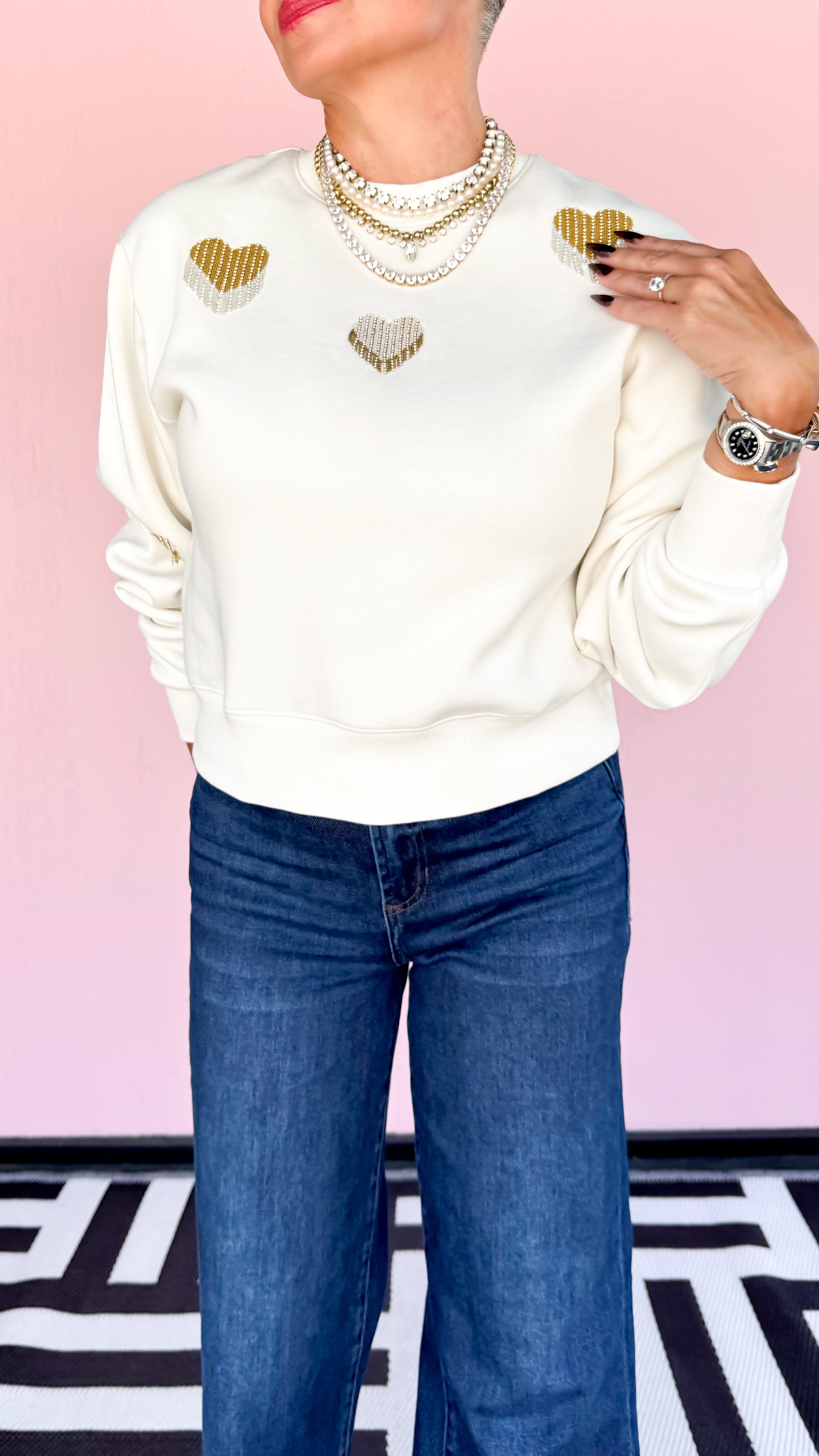 Gigi Tassle Heart Sweatshirt/Cream - The BLVD