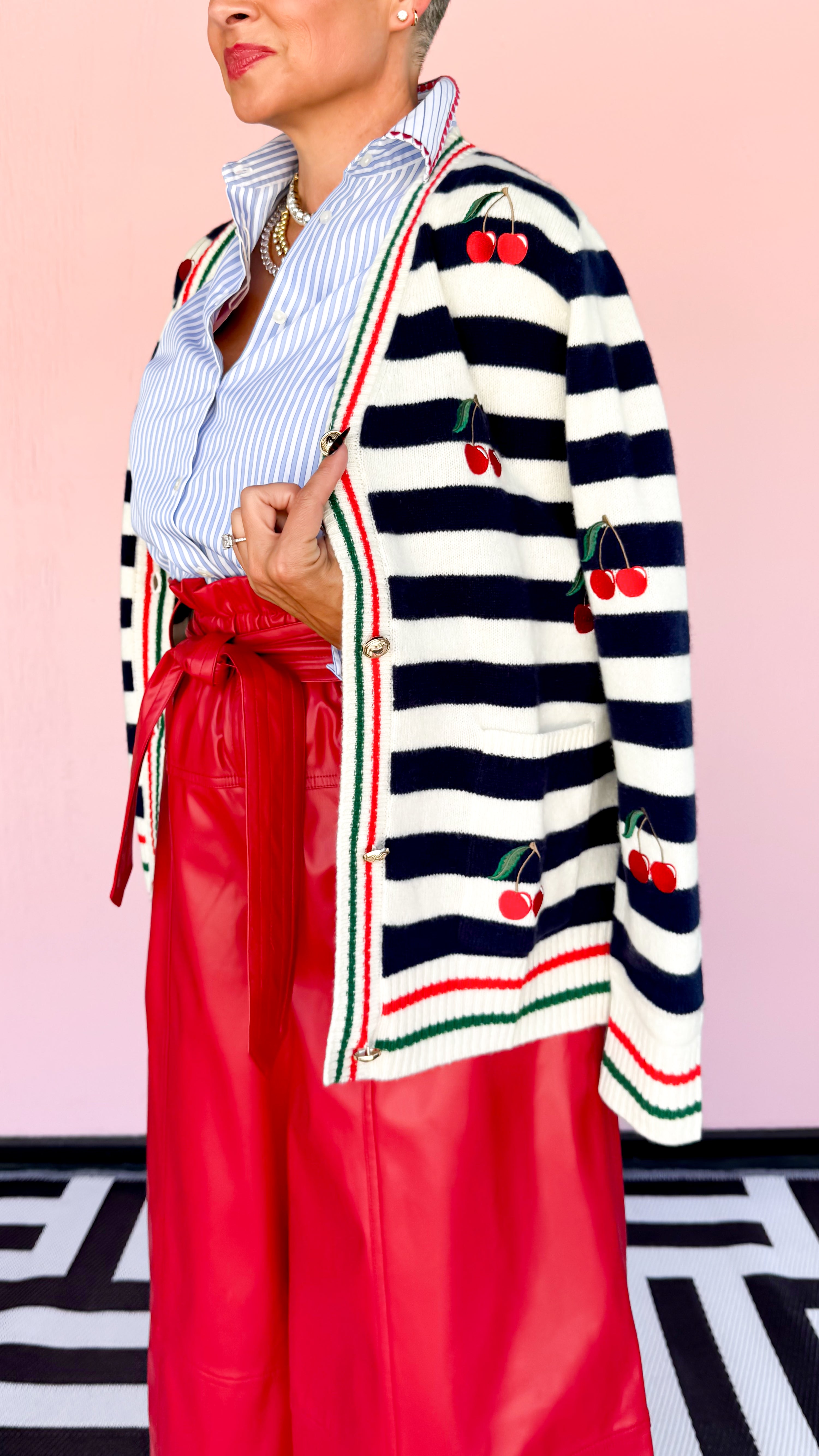 Striped Embroidered Cherry Sweater - The BLVD