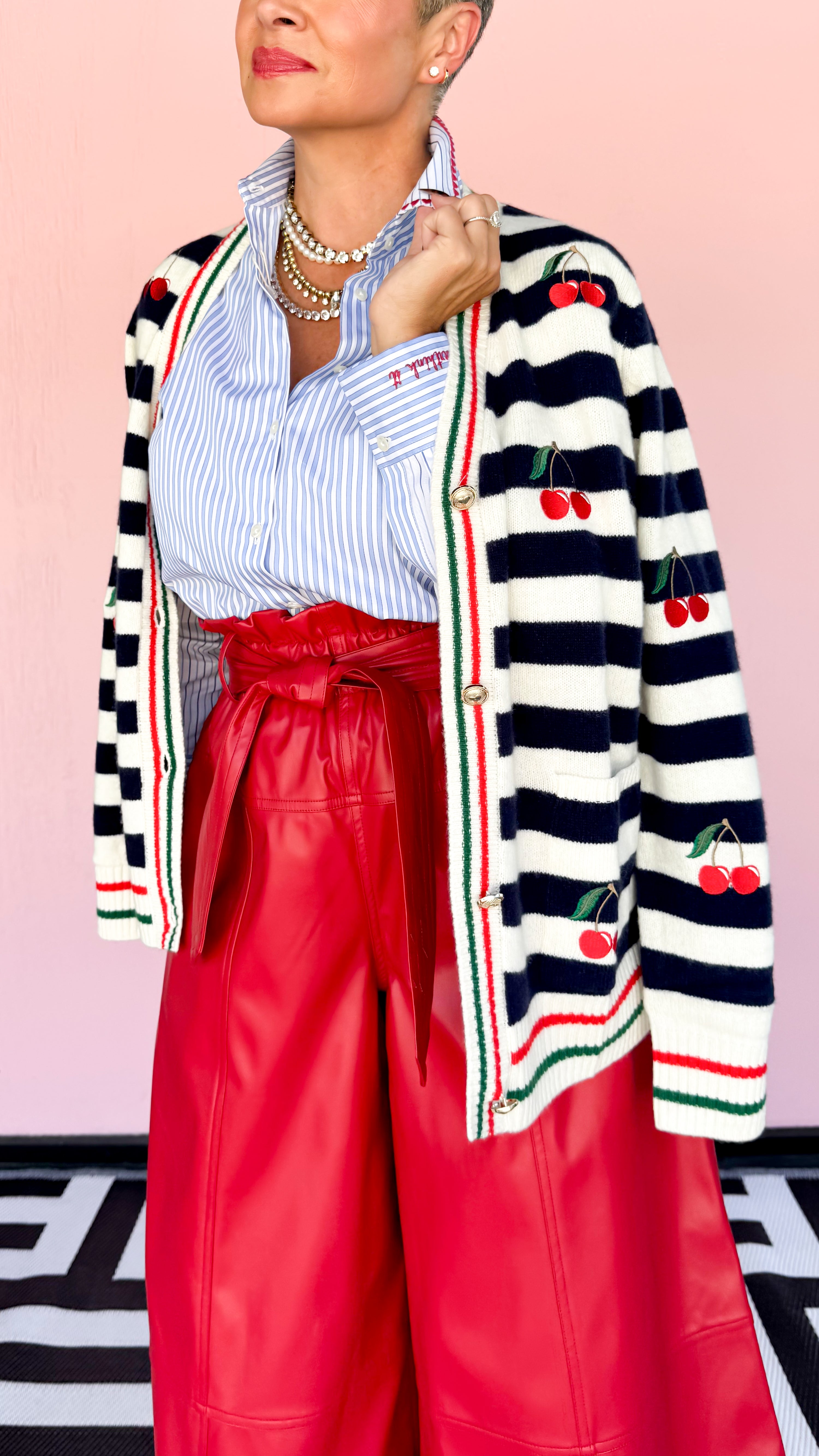 Striped Embroidered Cherry Sweater - The BLVD