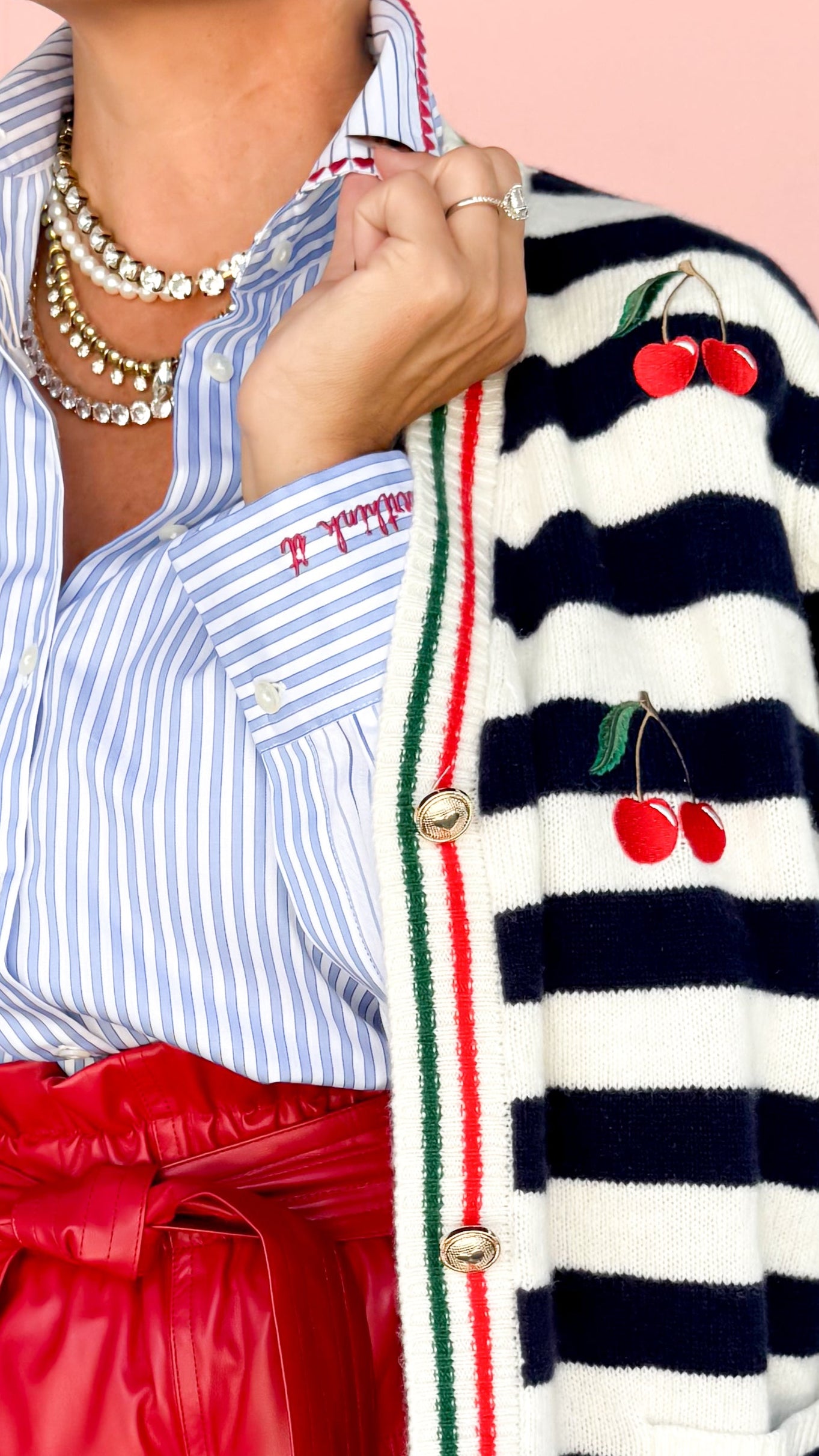 Heart Trimmed Striped Top - The BLVD