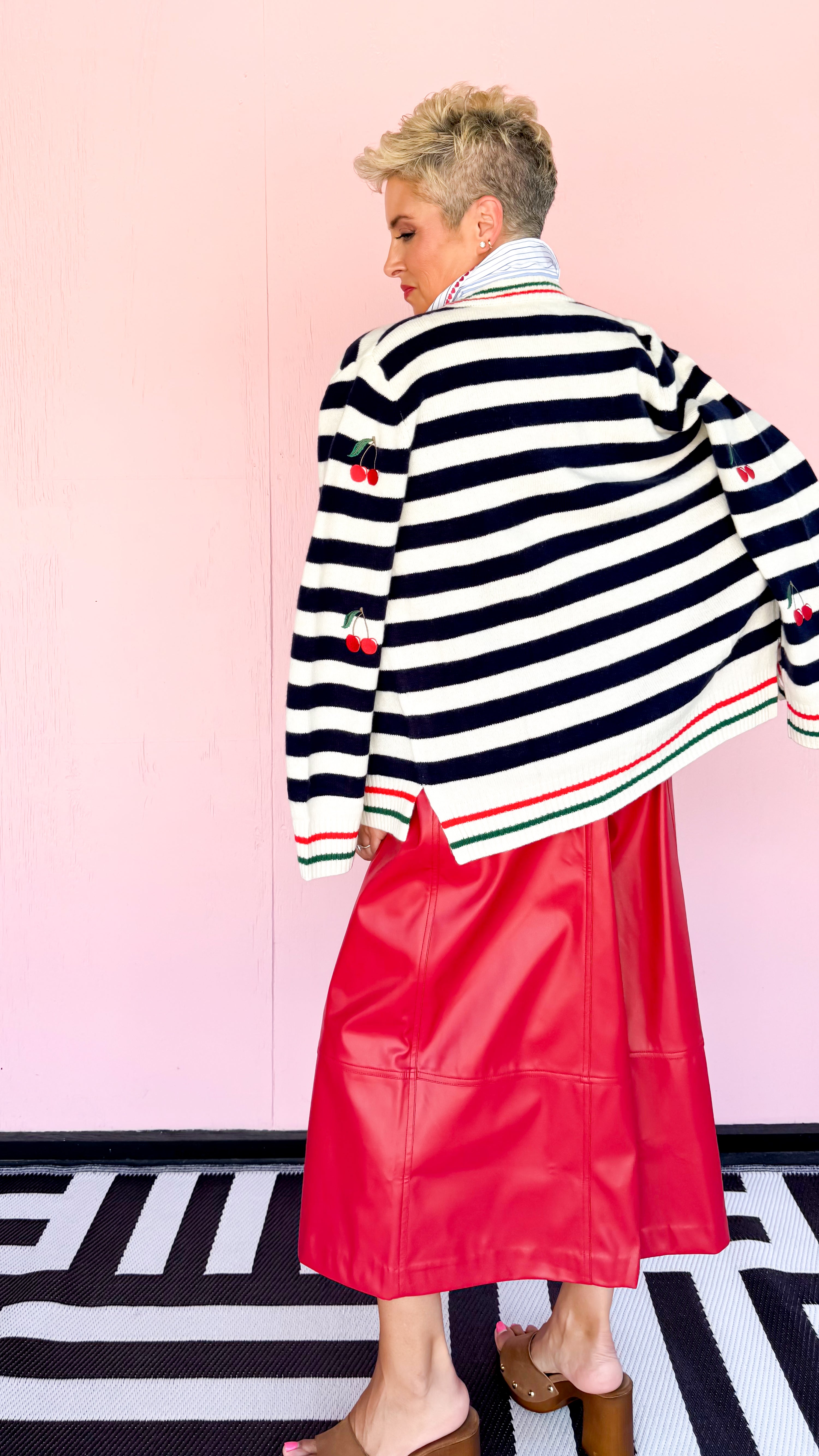 Striped Embroidered Cherry Sweater - The BLVD