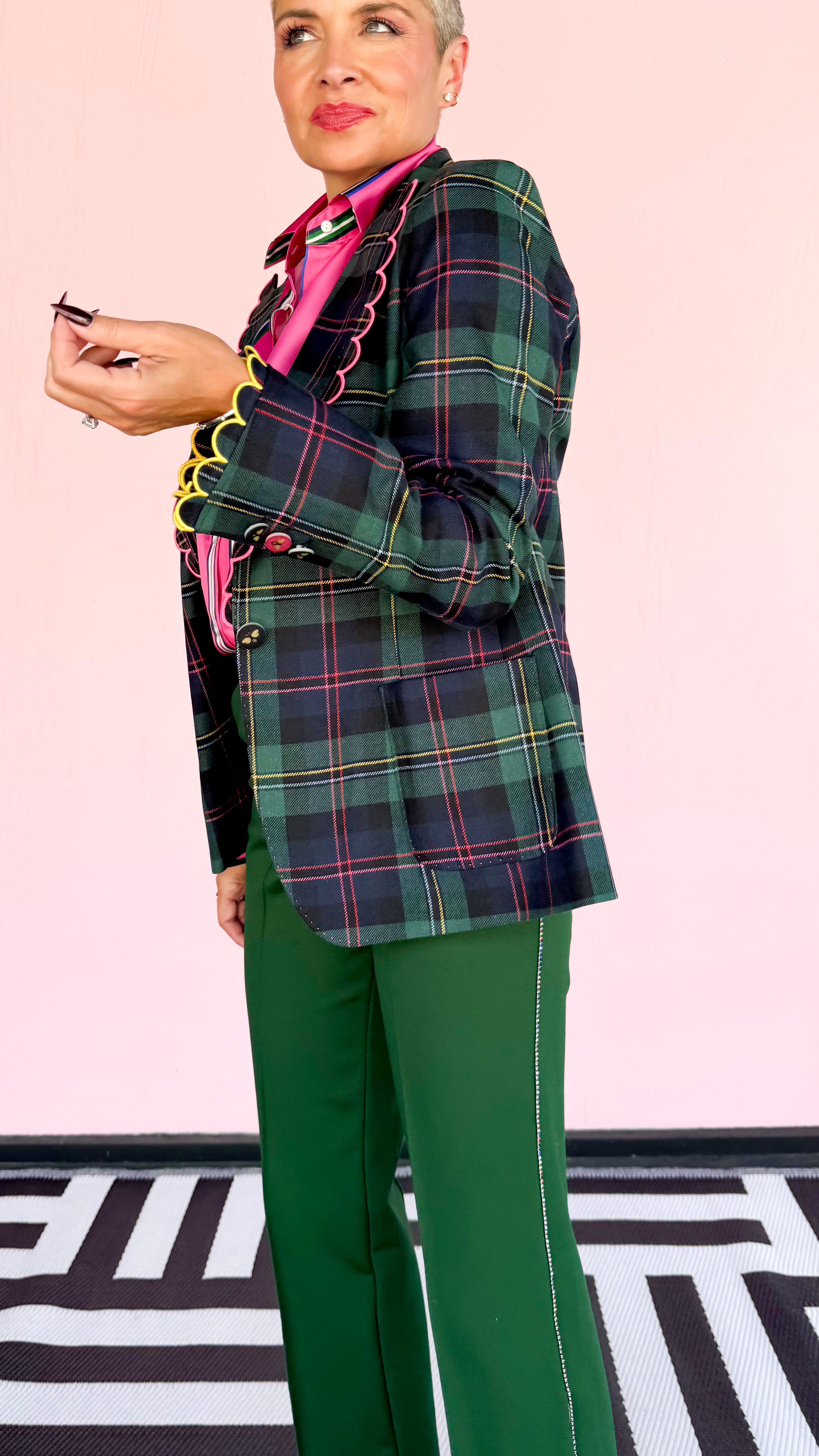 Plaid Blazer Scalloped Edge - The BLVD