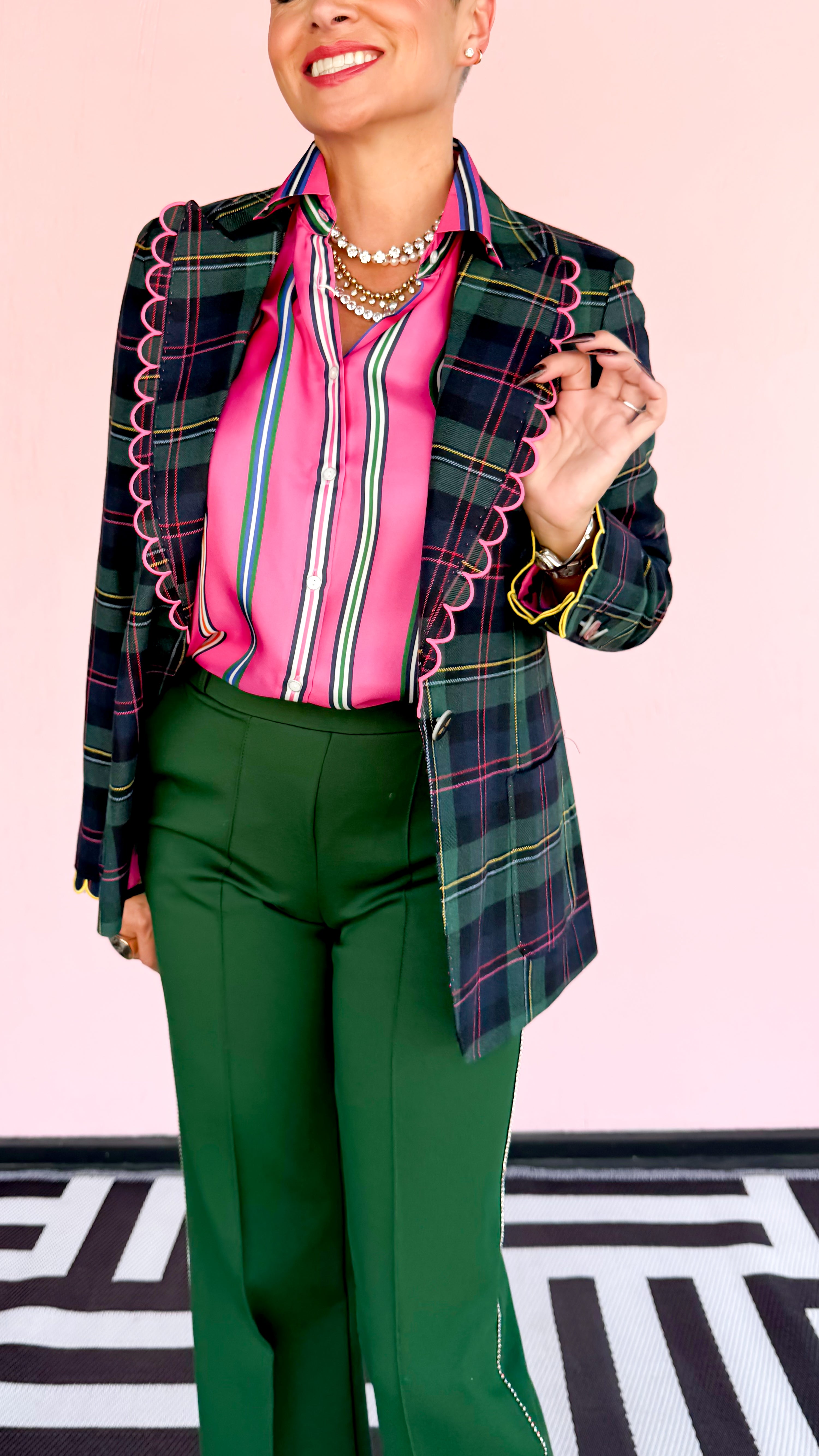 Plaid Blazer Scalloped Edge - The BLVD