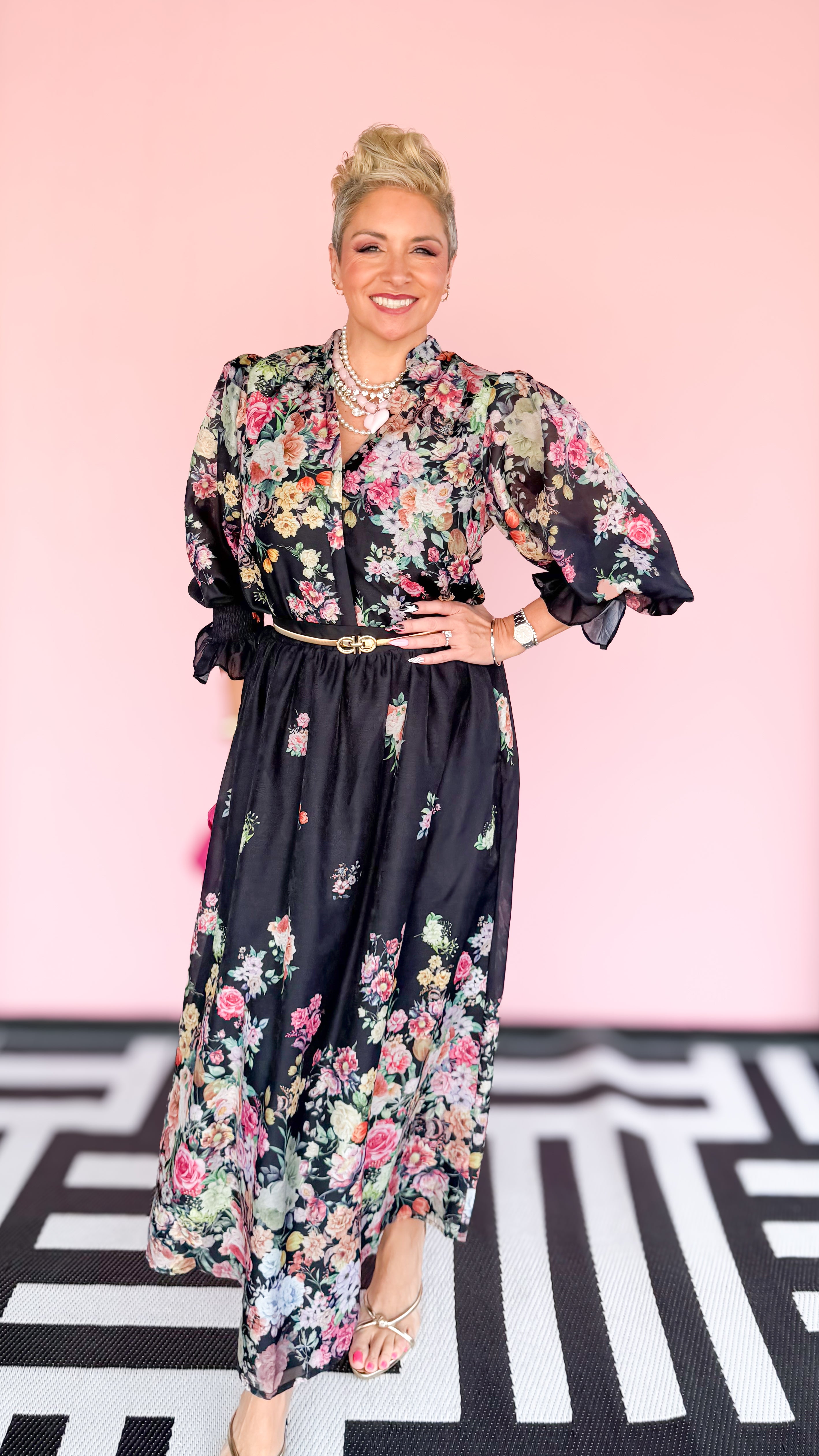 Bottom Floral Maxi Skirt/Black