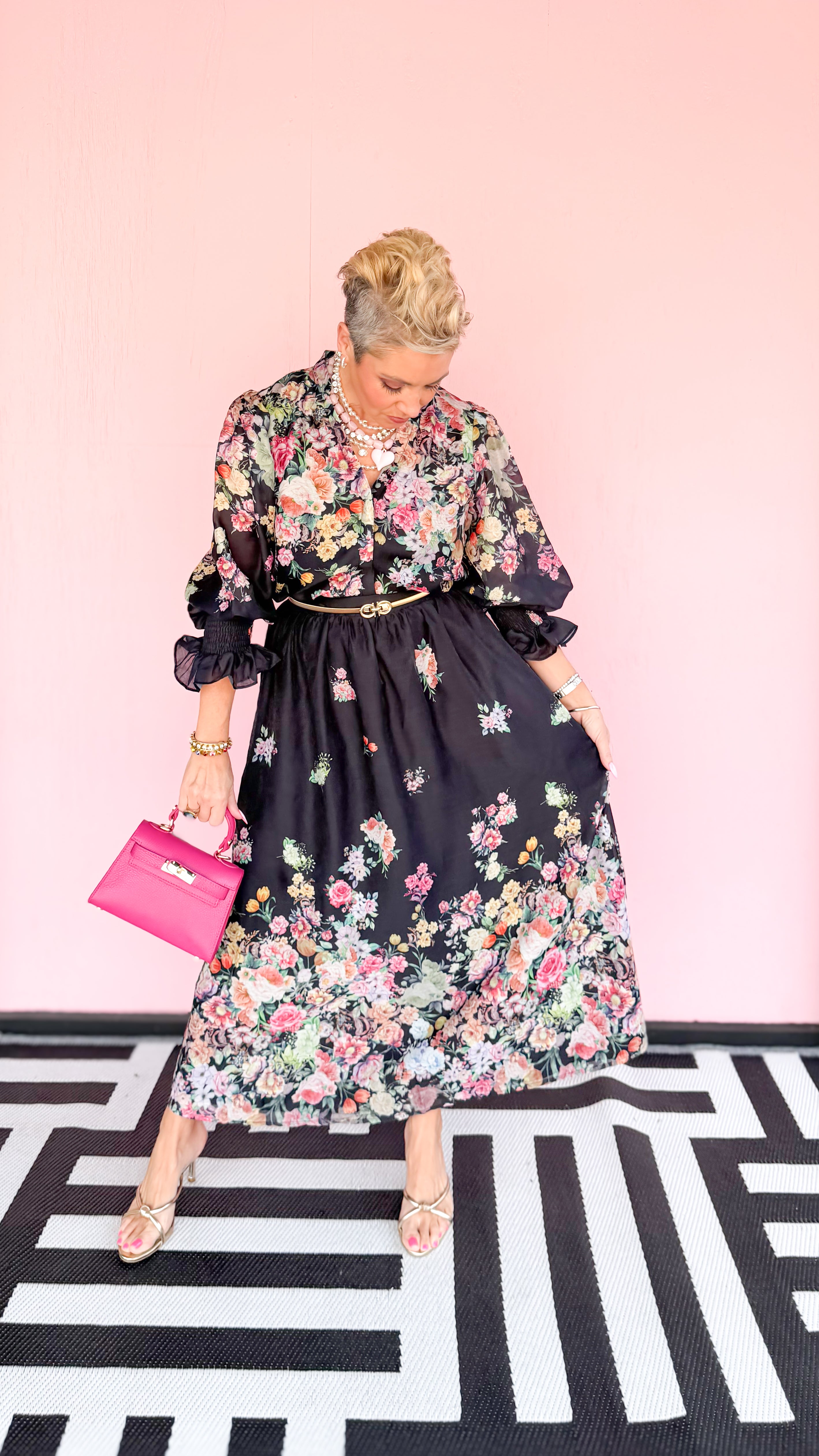 Bottom Floral Maxi Skirt/Black