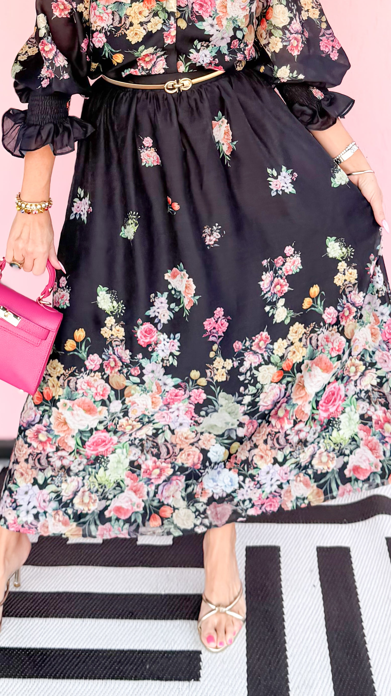 Bottom Floral Maxi Skirt/Black