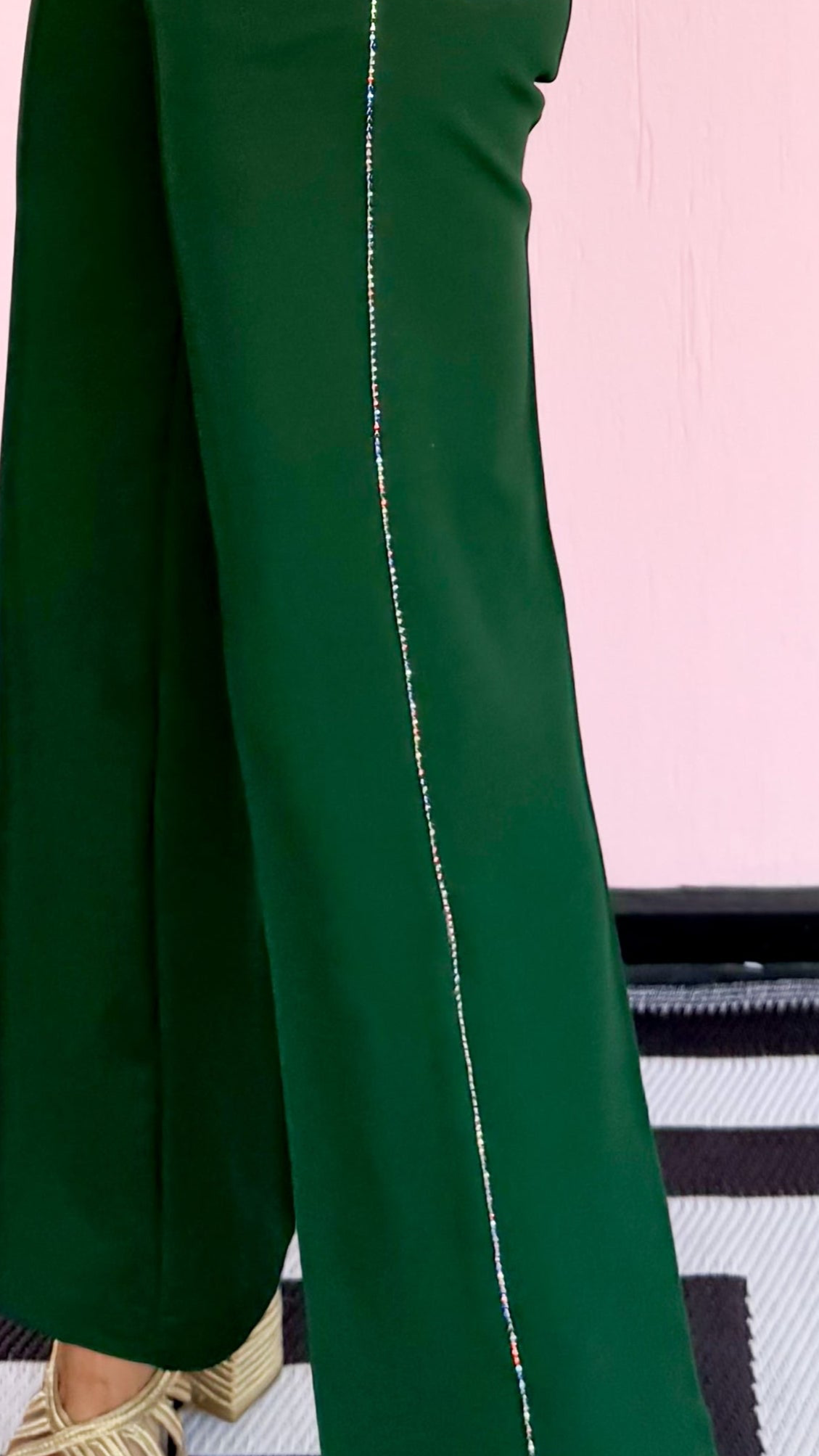 Rhinestone Trimmed Pants/Green - The BLVD