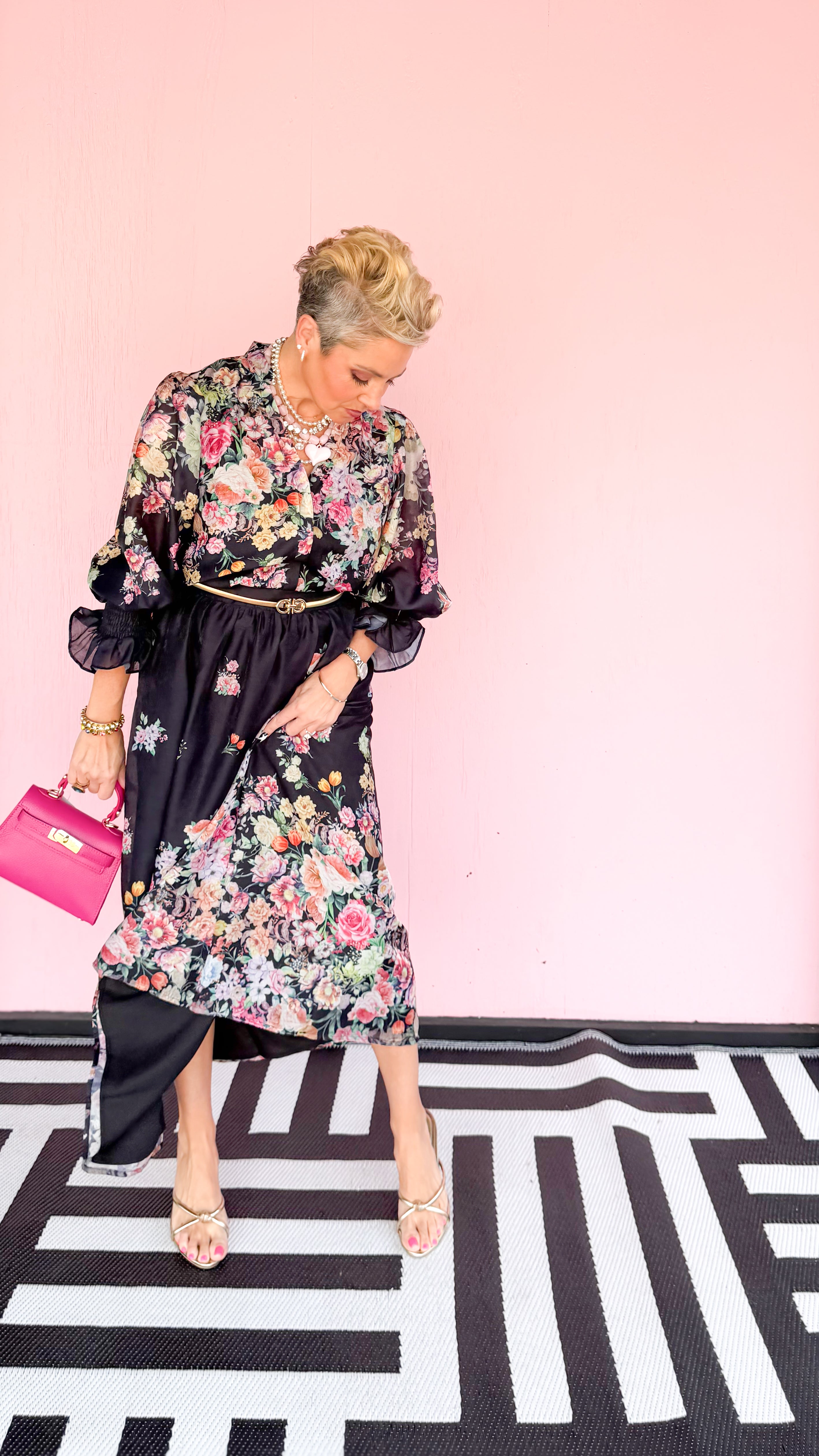 Bottom Floral Maxi Skirt/Black