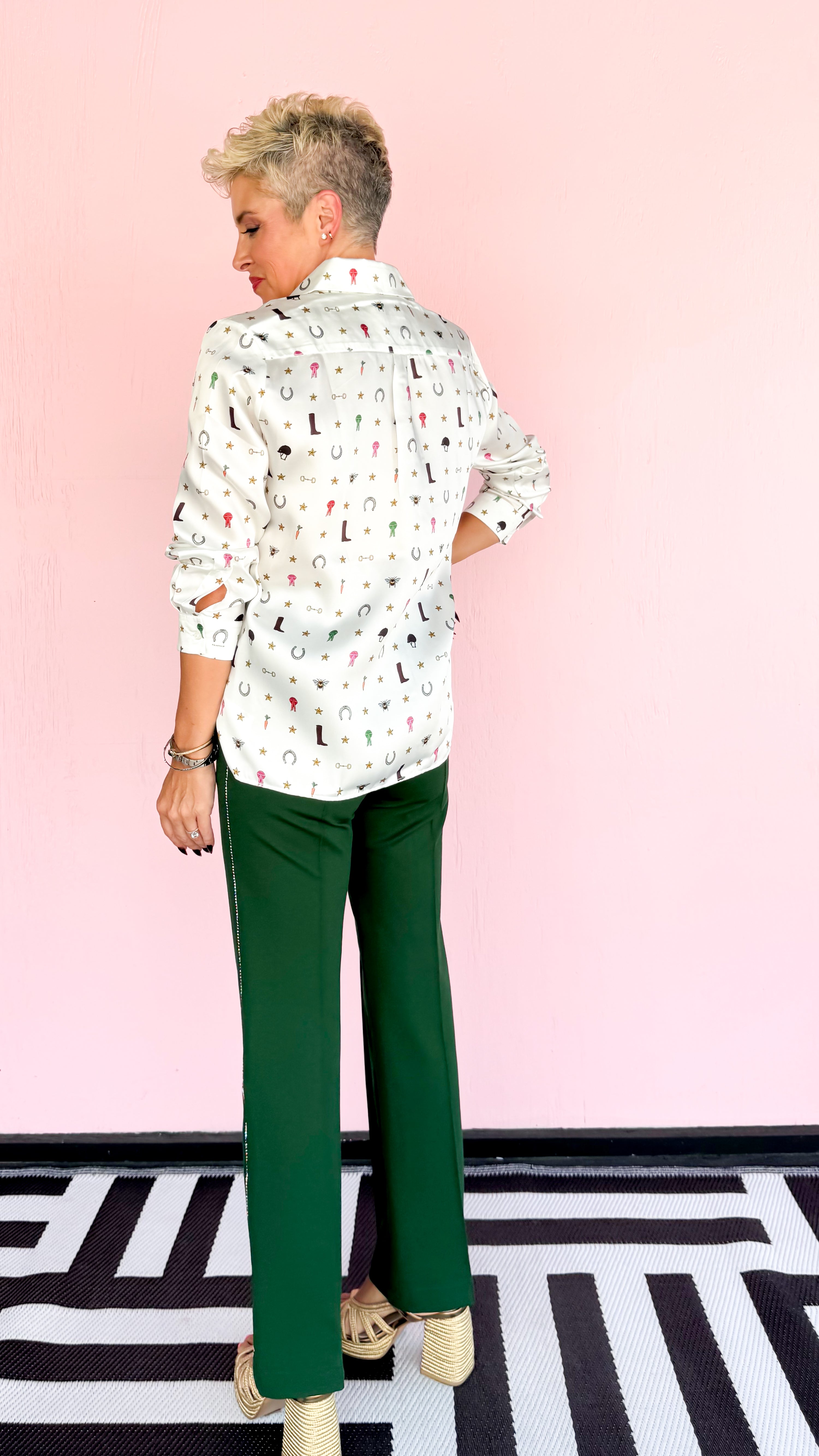 Equestrian Button Down Top/Cream - The BLVD