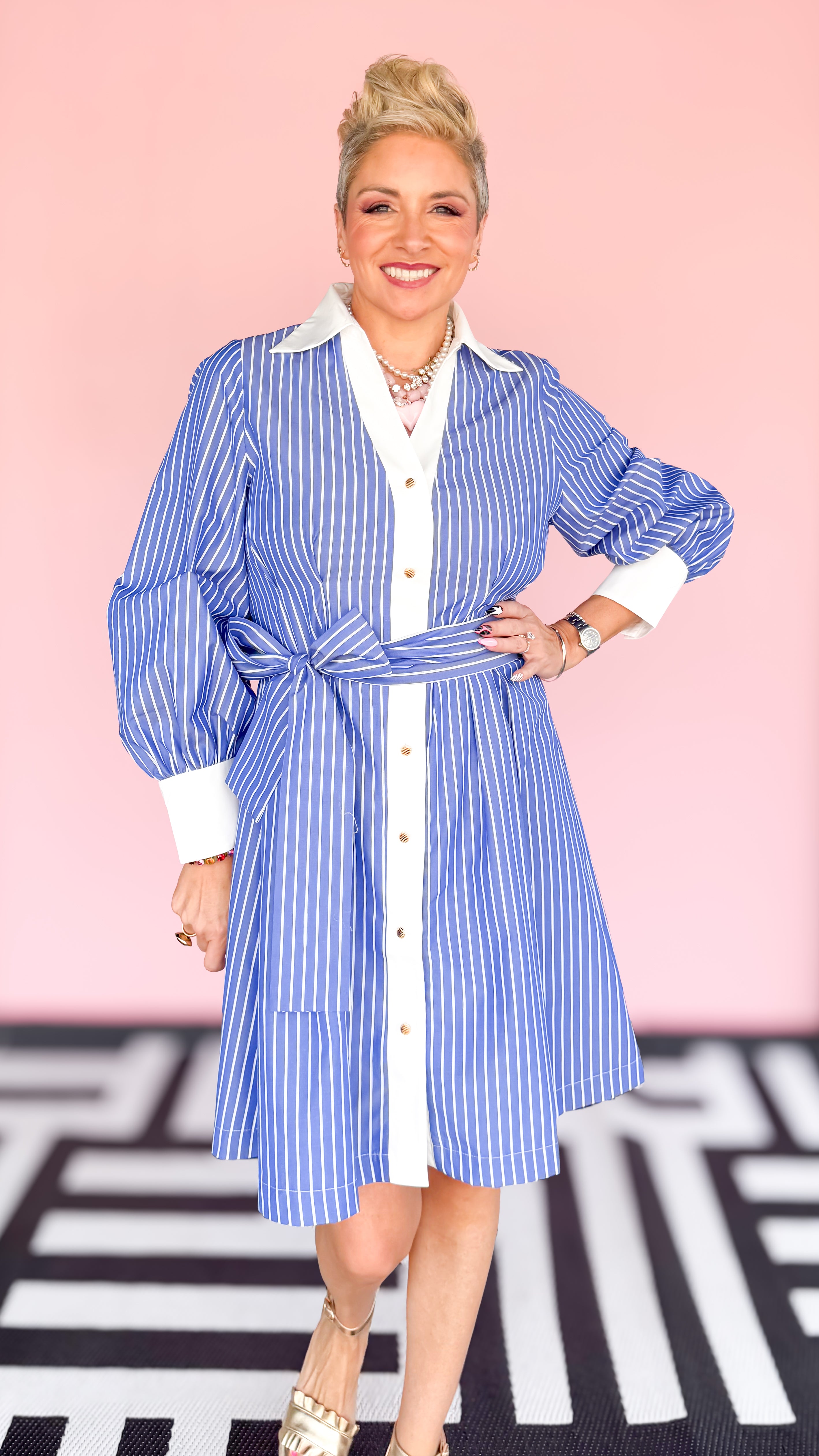 Tie Waist Striped Shirt Dress/Blue - The BLVD