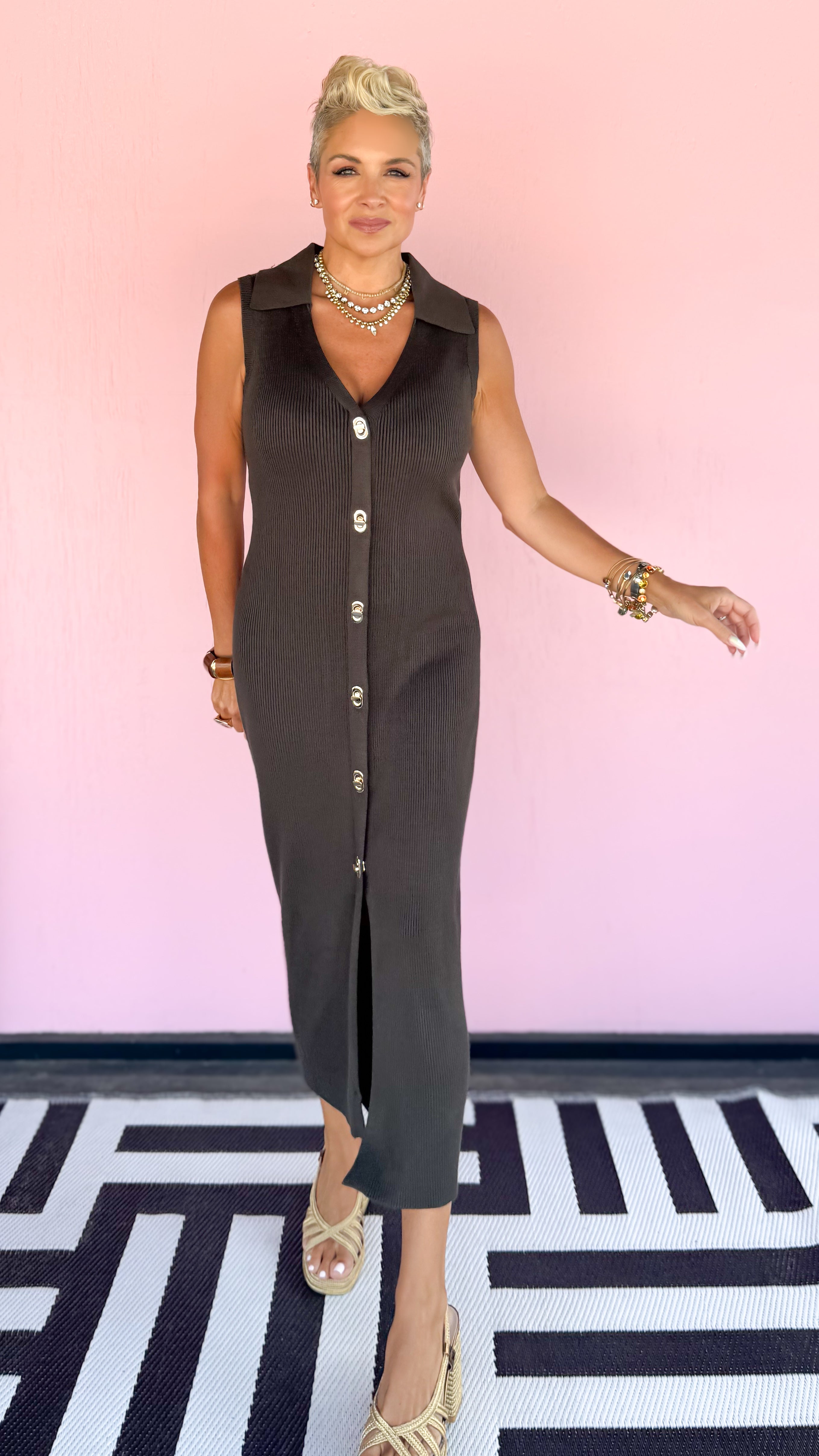 Sleeveless Sweater Midi Dress/Dark Olive