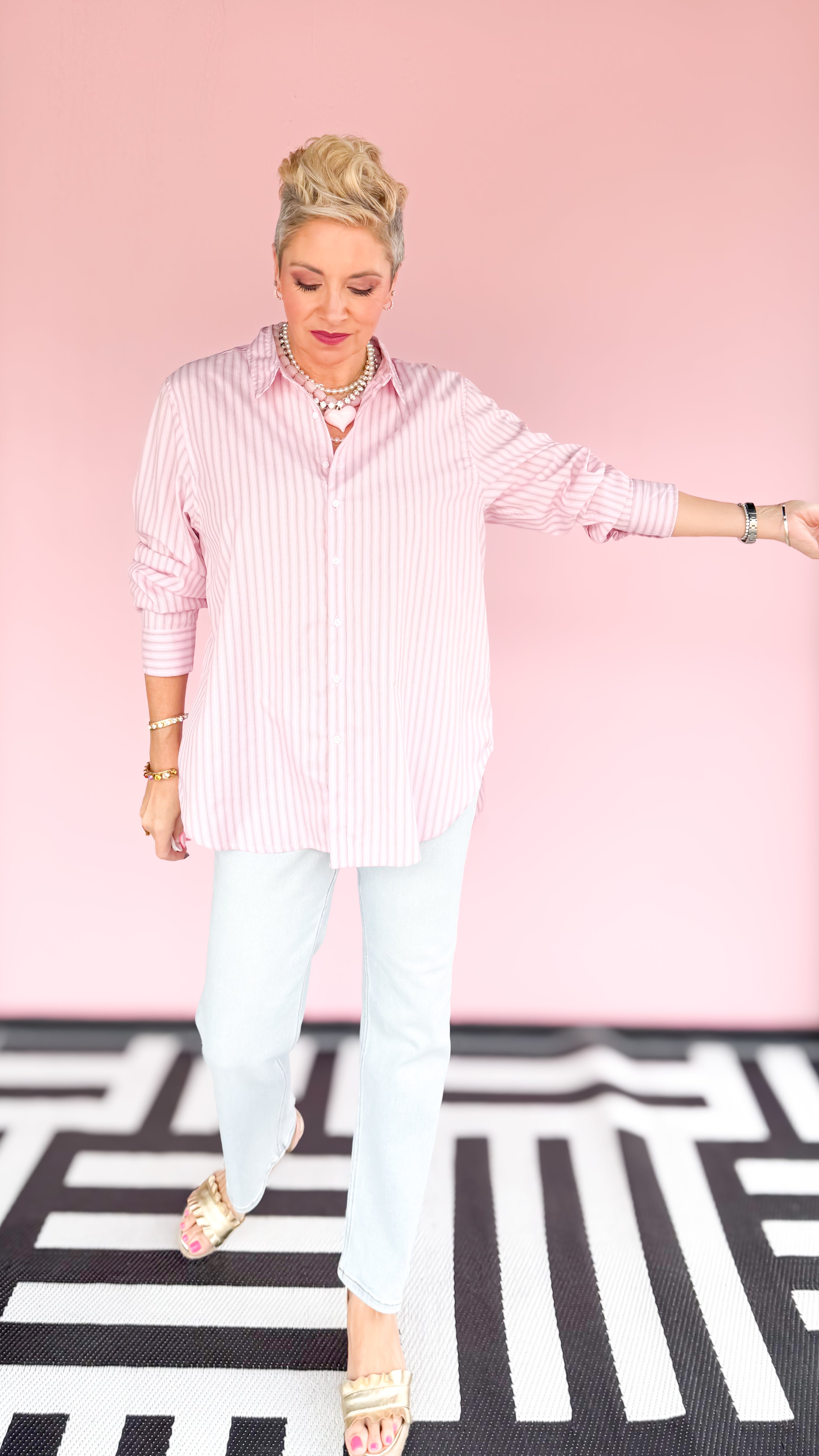 Lolita Striped Button Down Shirt/Pink