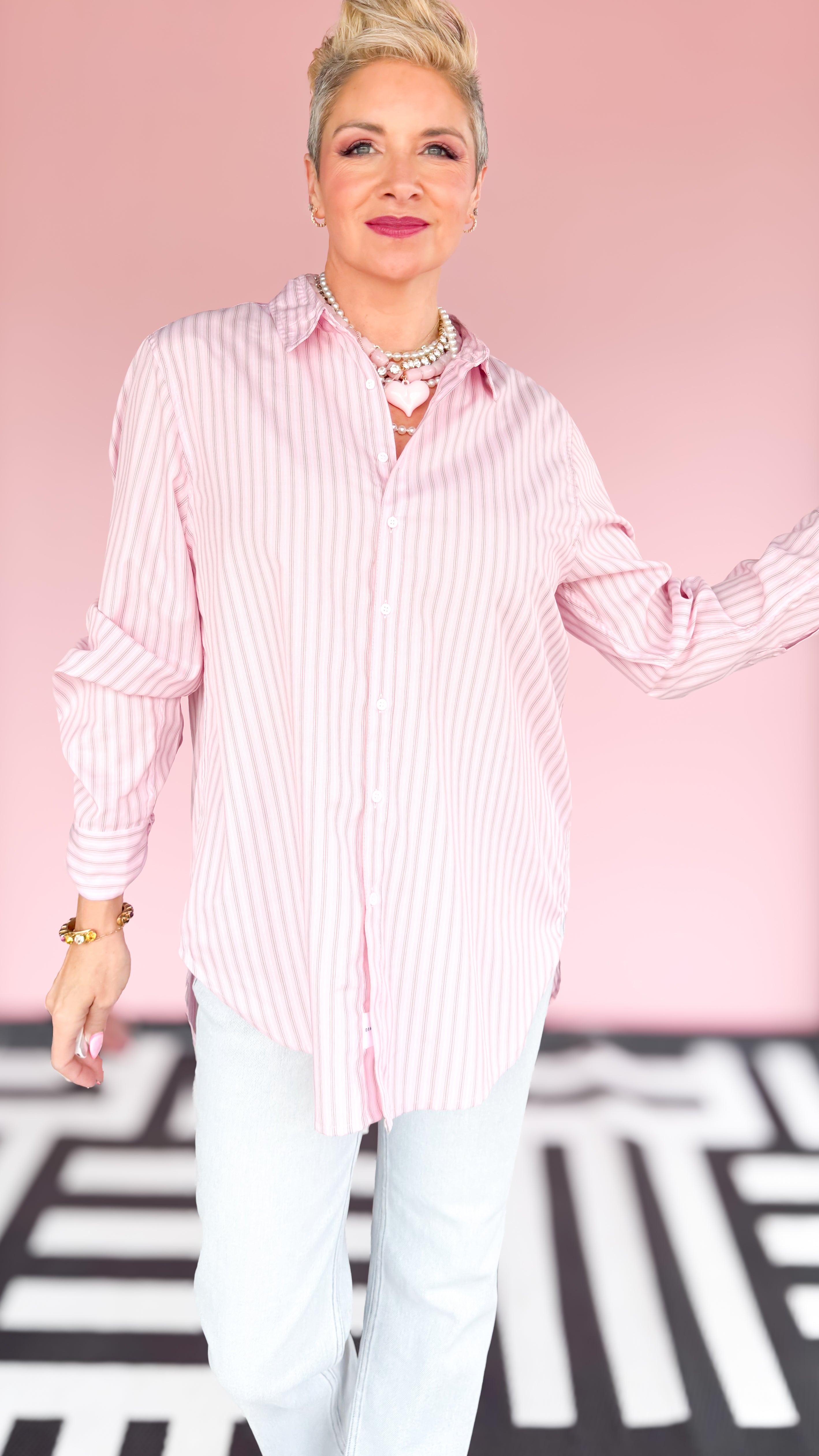 Lolita Striped Button Down Shirt/Pink