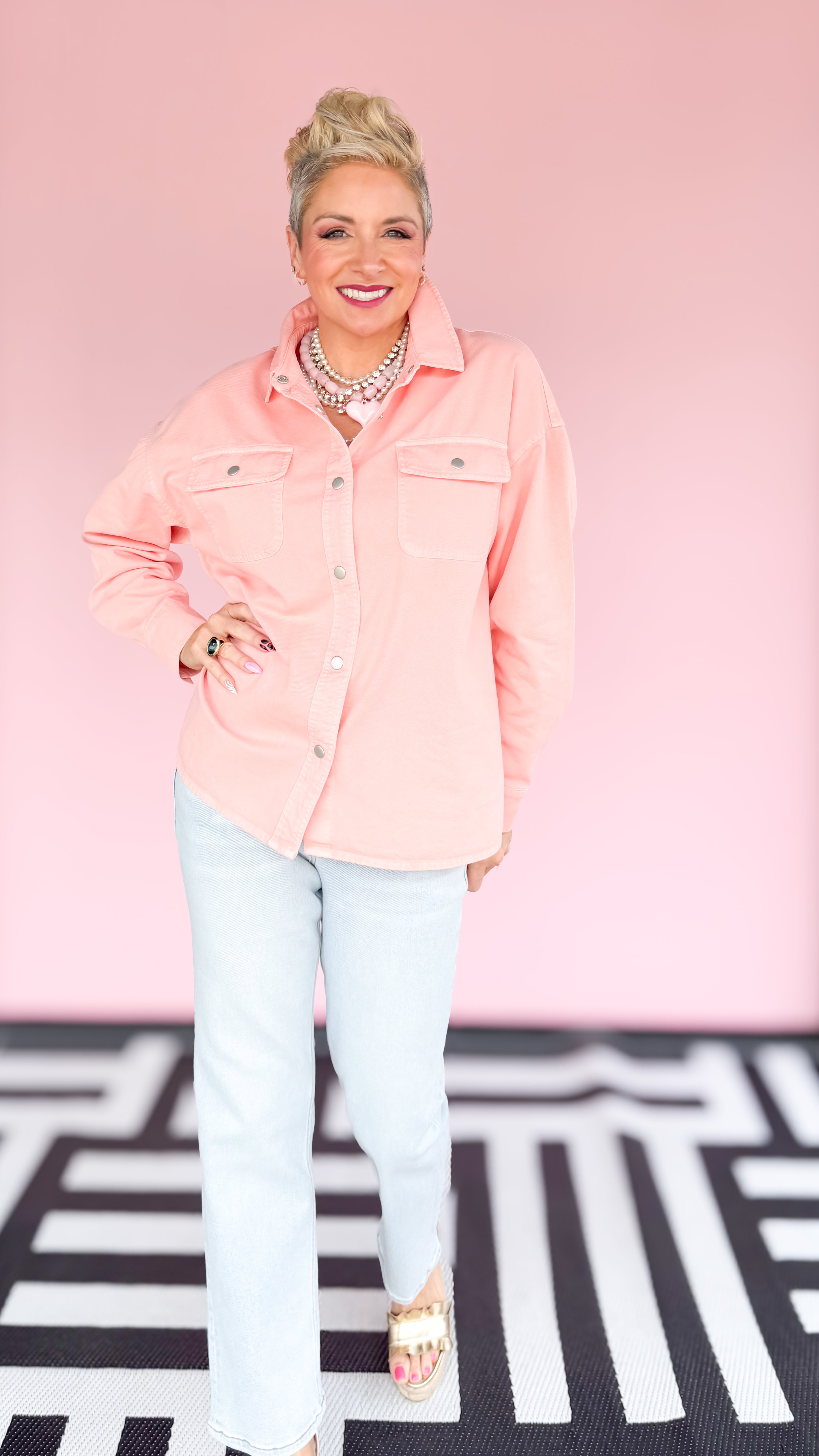 Adriana Snap Front Shirt/Peach