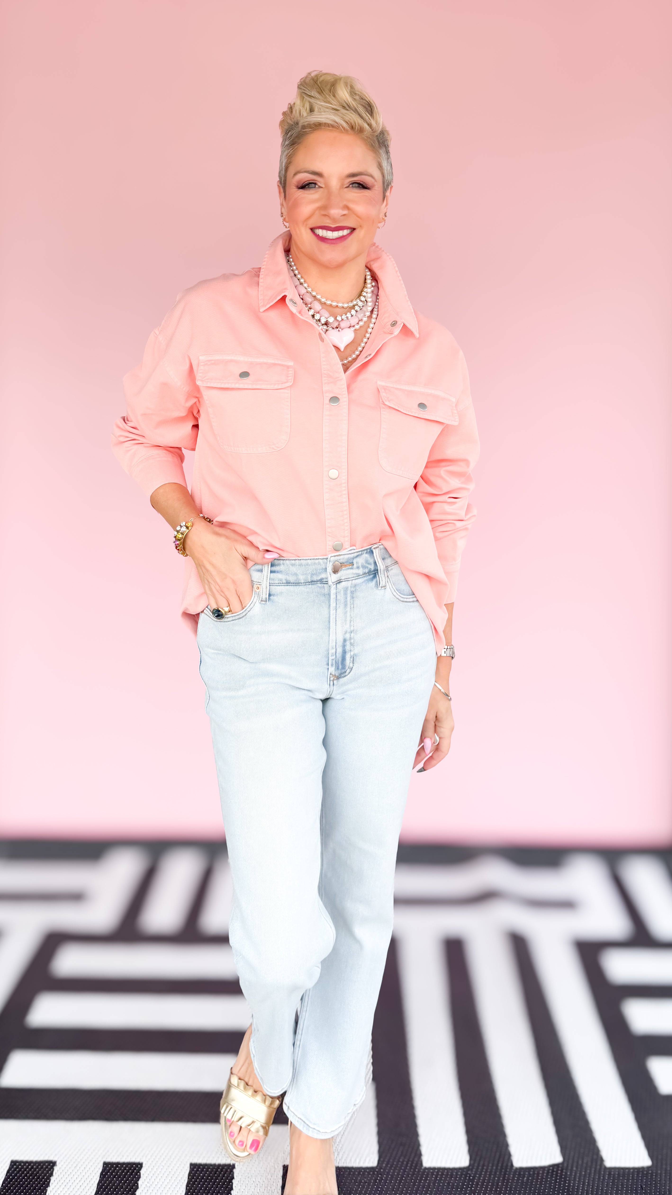 Adriana Snap Front Shirt/Peach