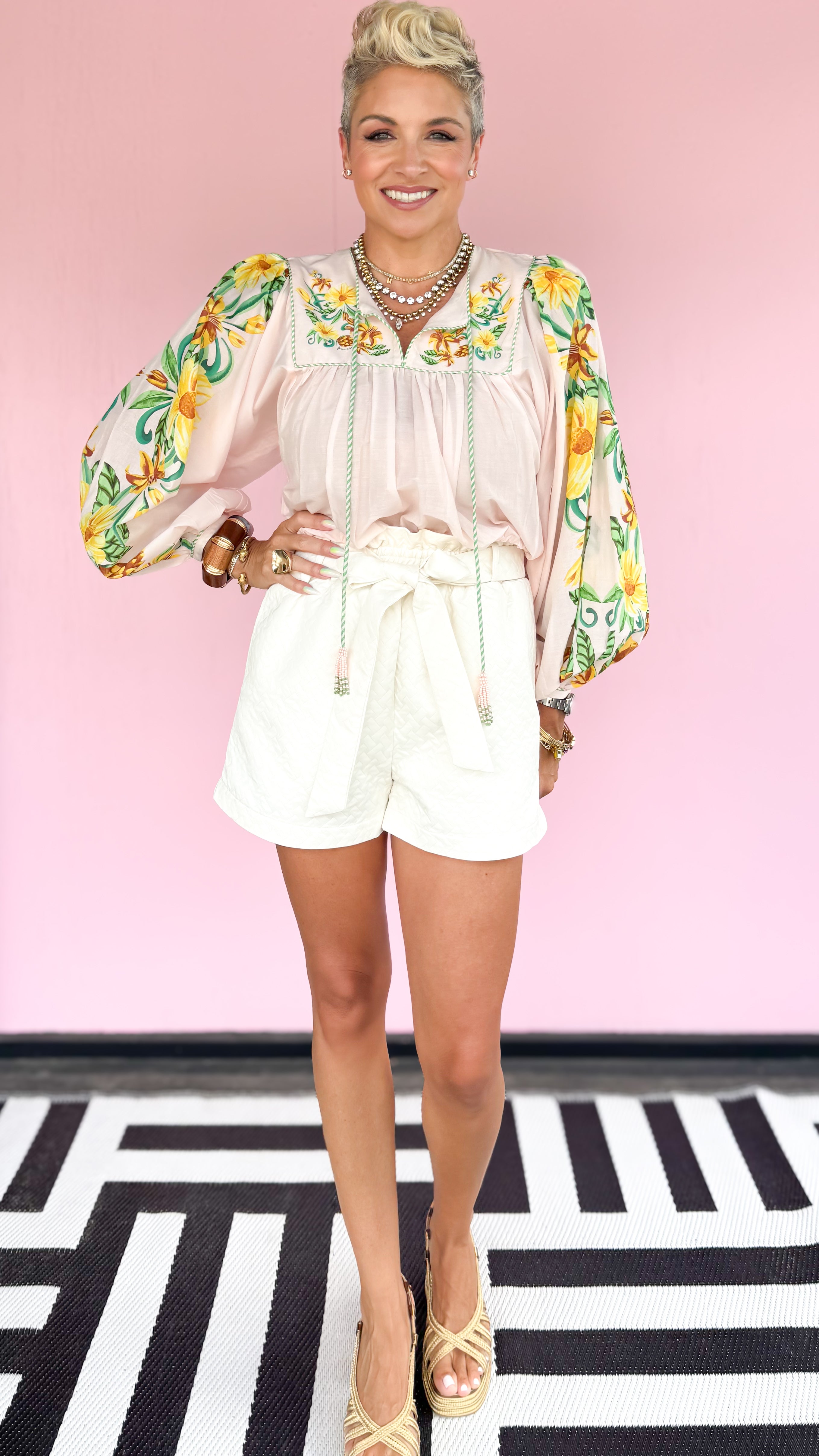 High Waist Textured Short/White
