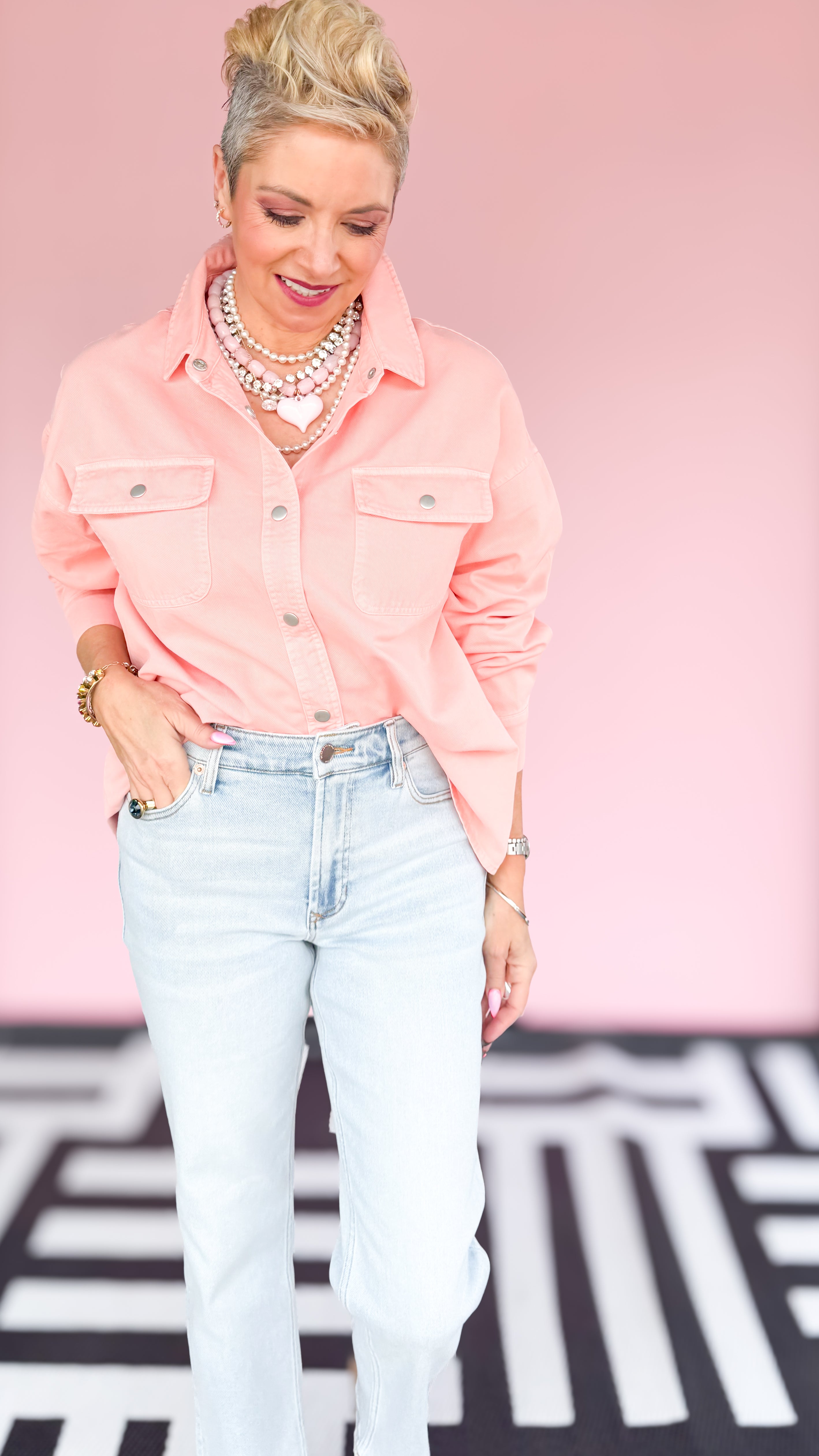 Adriana Snap Front Shirt/Peach