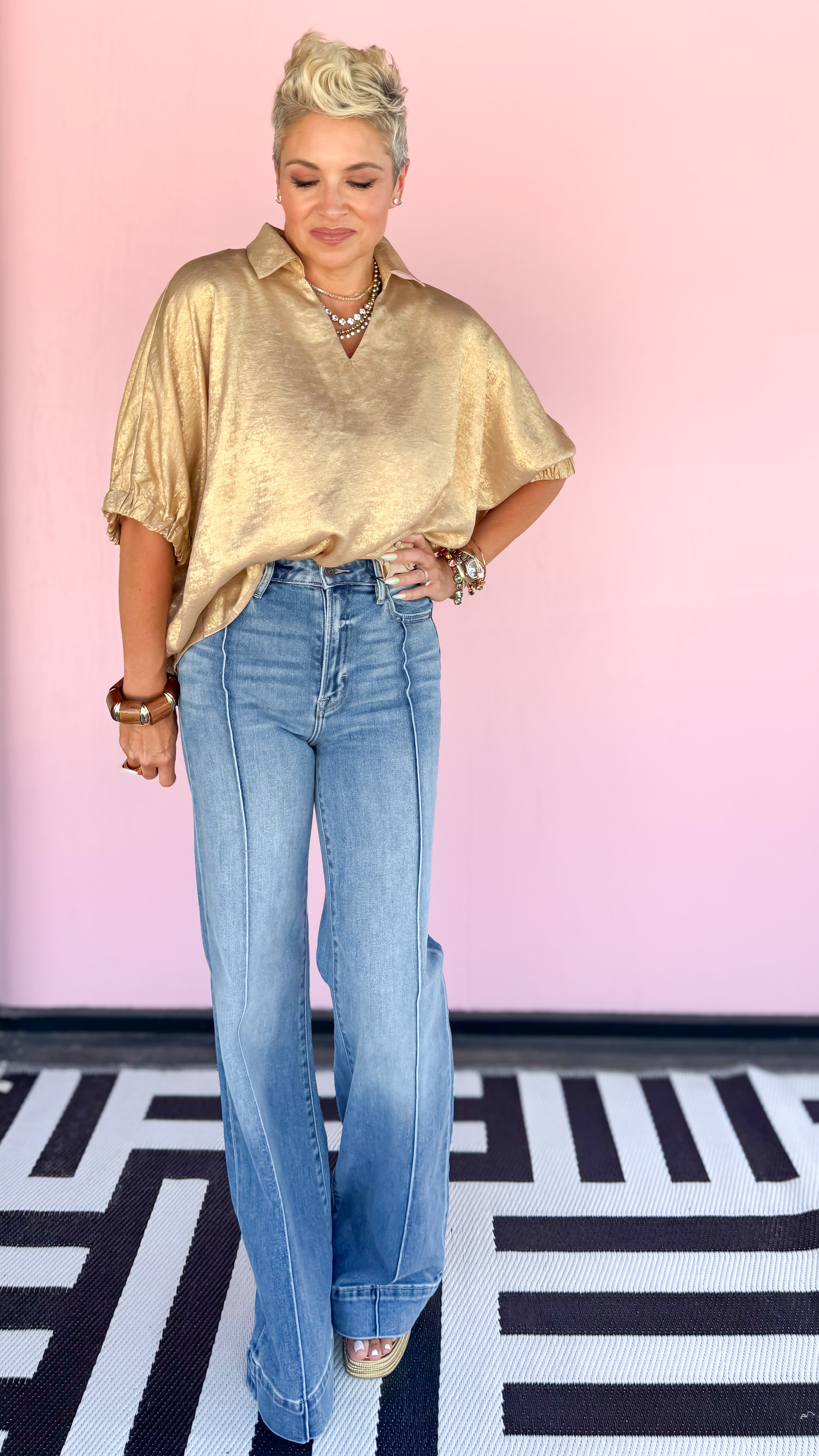 Happi Pintuck Flare Jean/Medium Wash