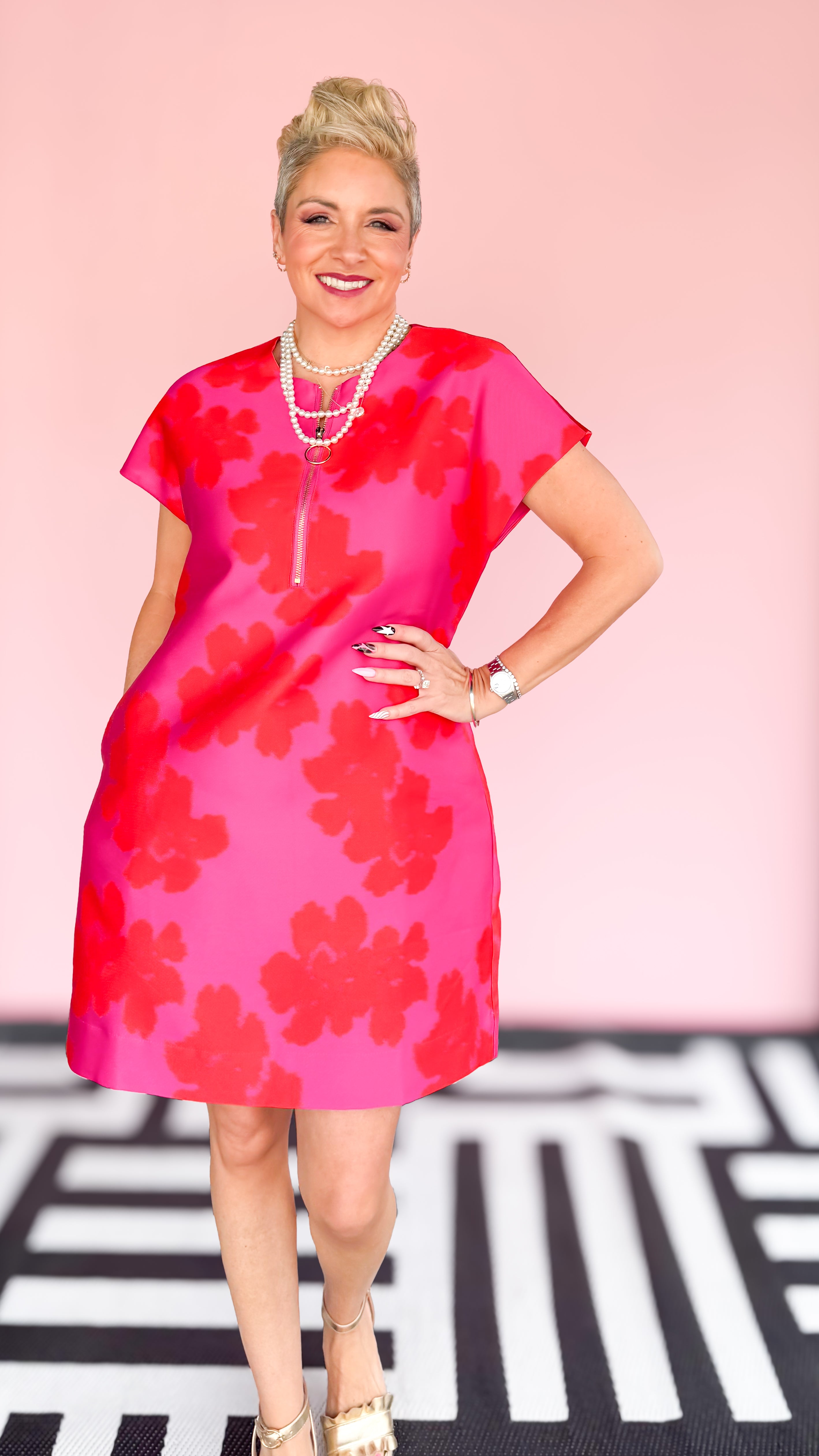 Hibiscus Brocade Shift Dress