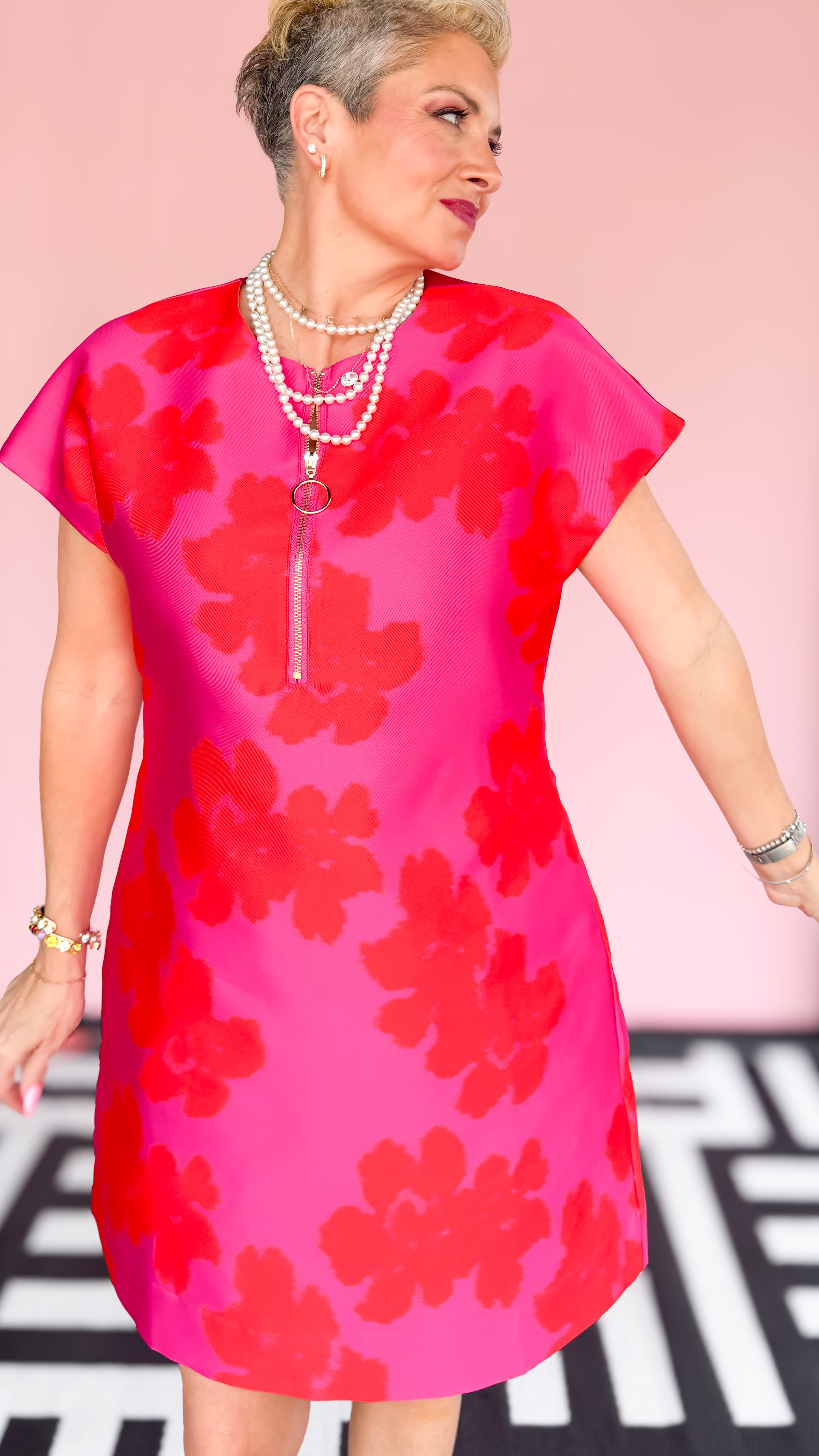 Hibiscus Brocade Shift Dress