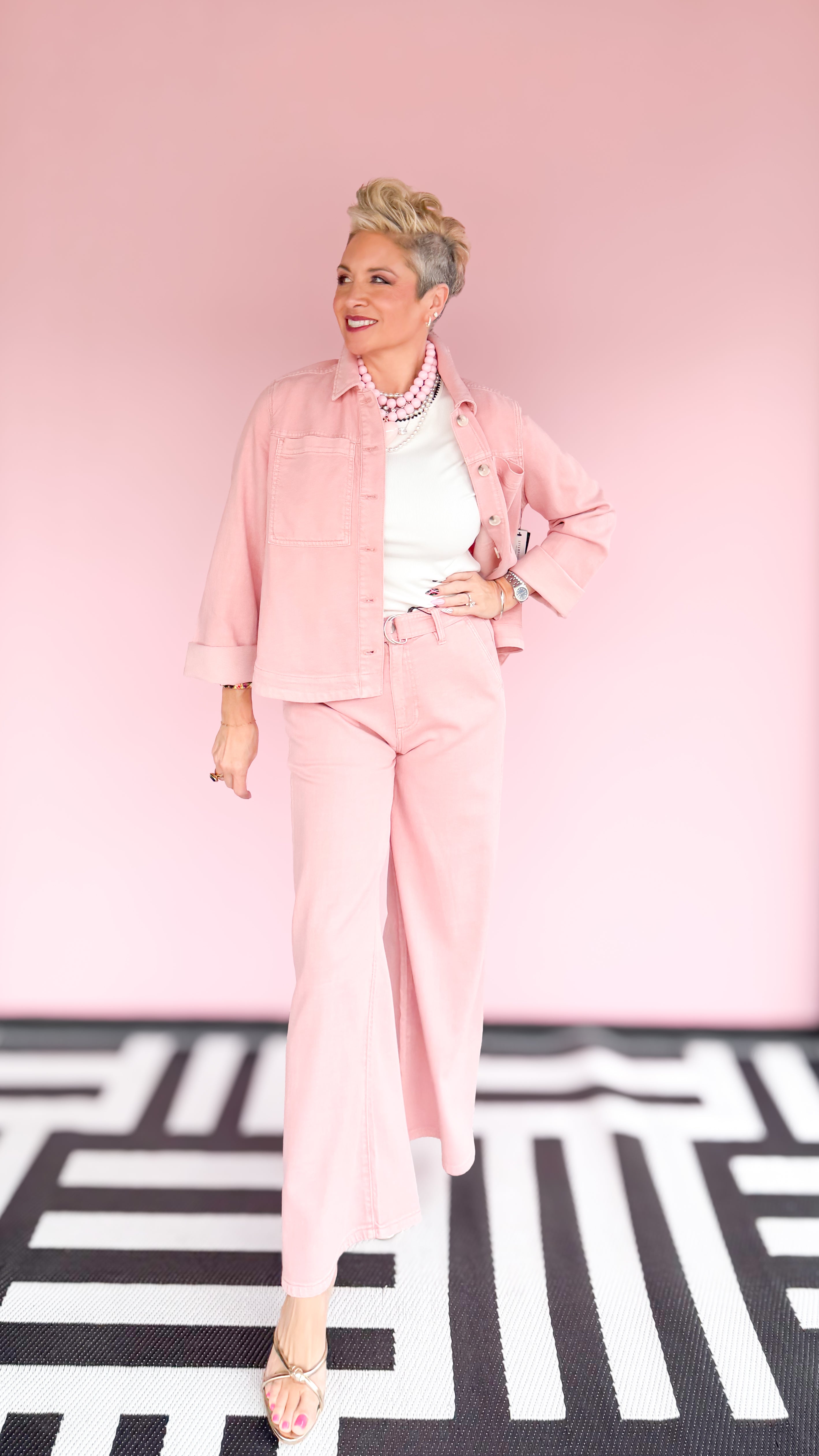 Stride Wide Leg Jeans with Belt/Blush