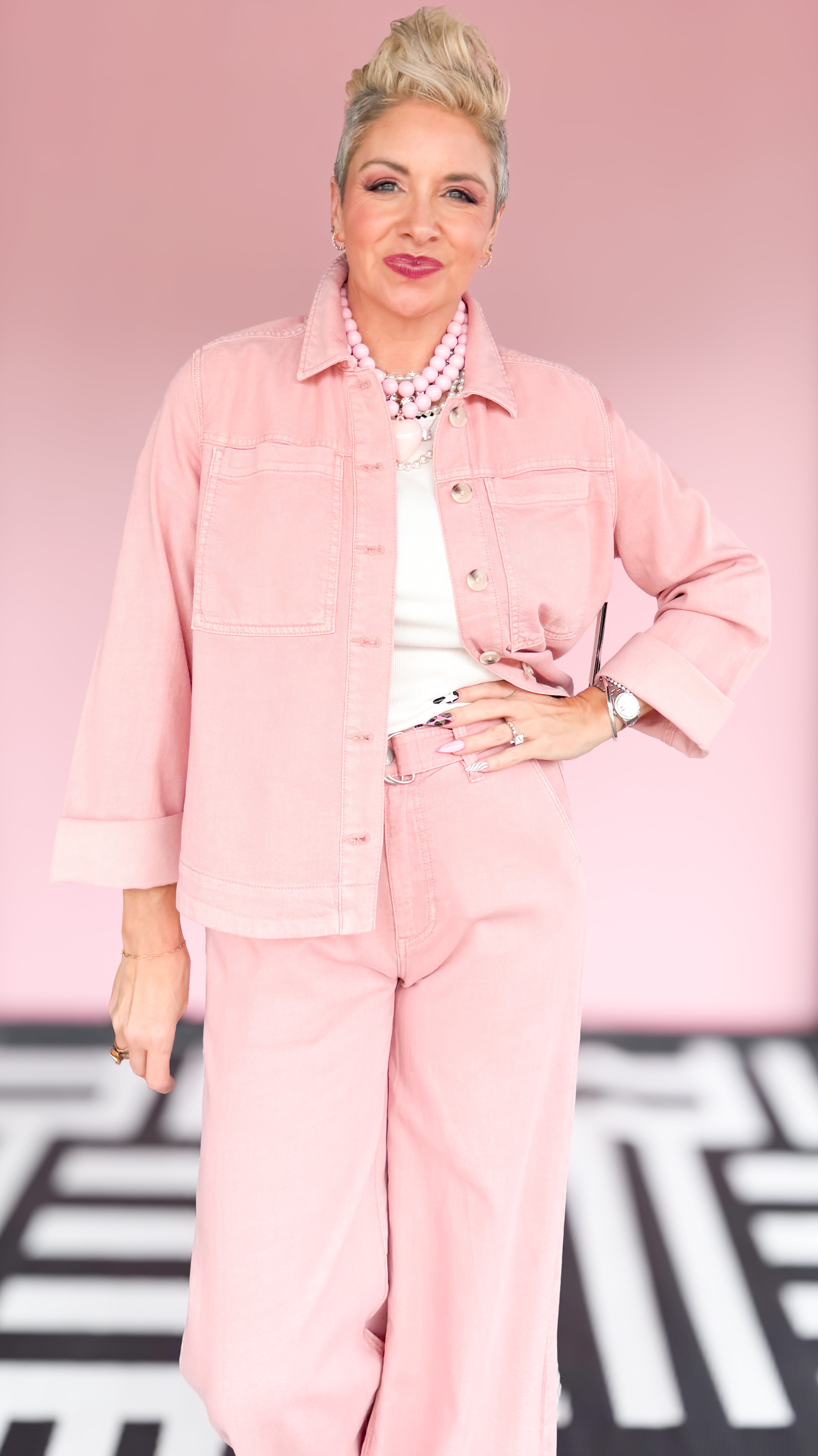 Stride Wide Leg Jeans with Belt/Blush - The BLVD