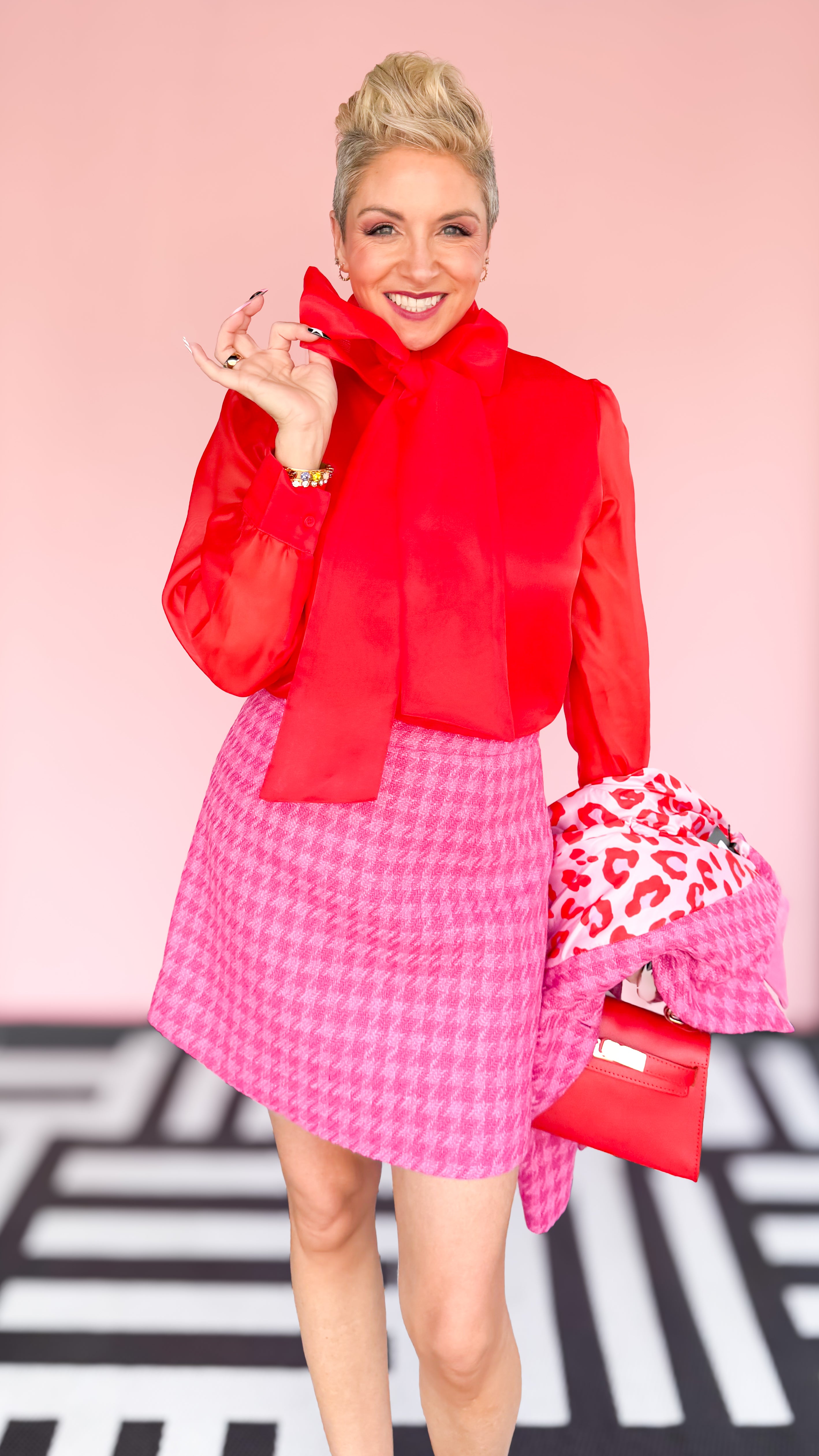 Button Down Blouse with Bow/Red