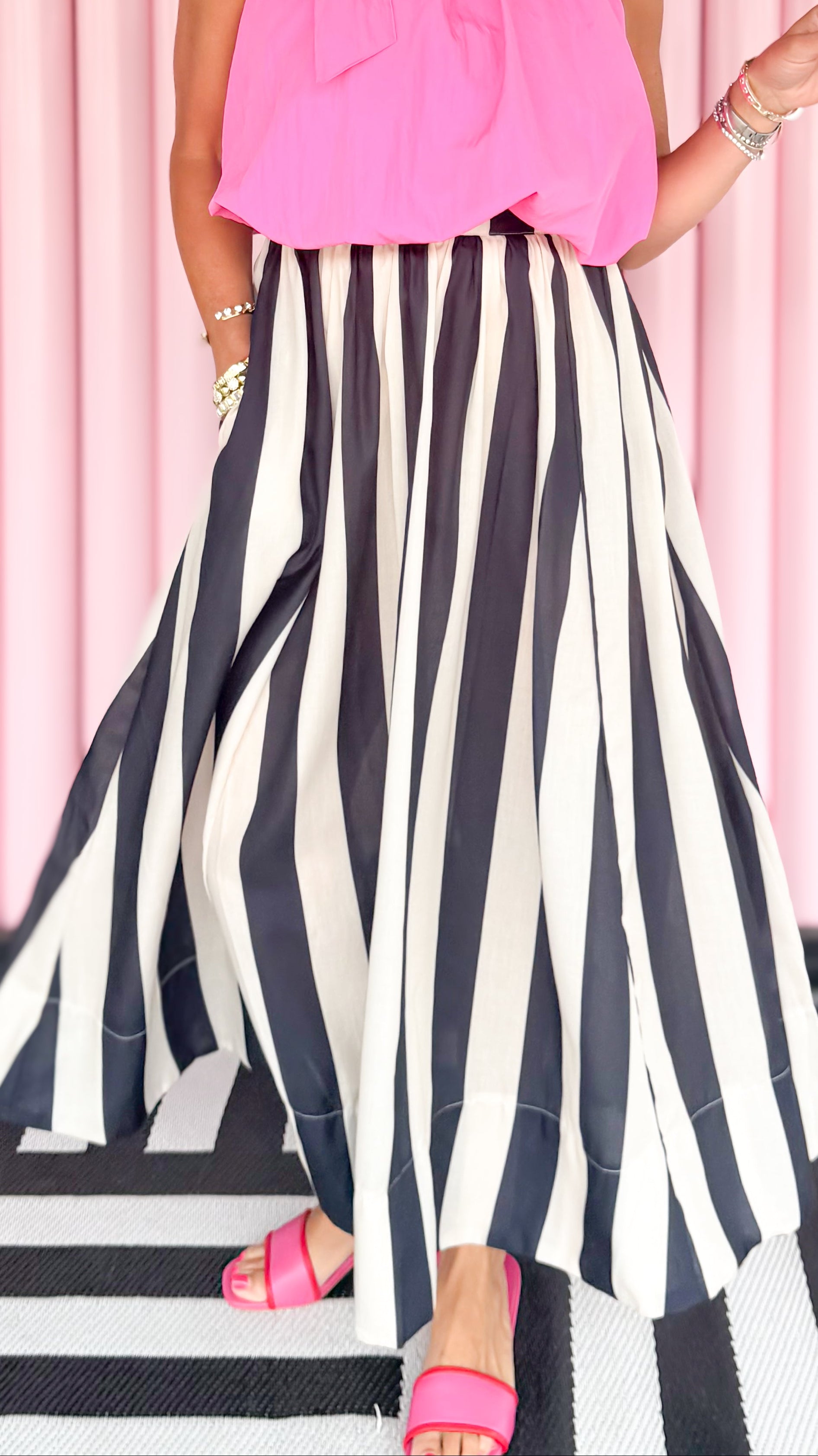 Stripe Flare Maxi Skirt/Black
