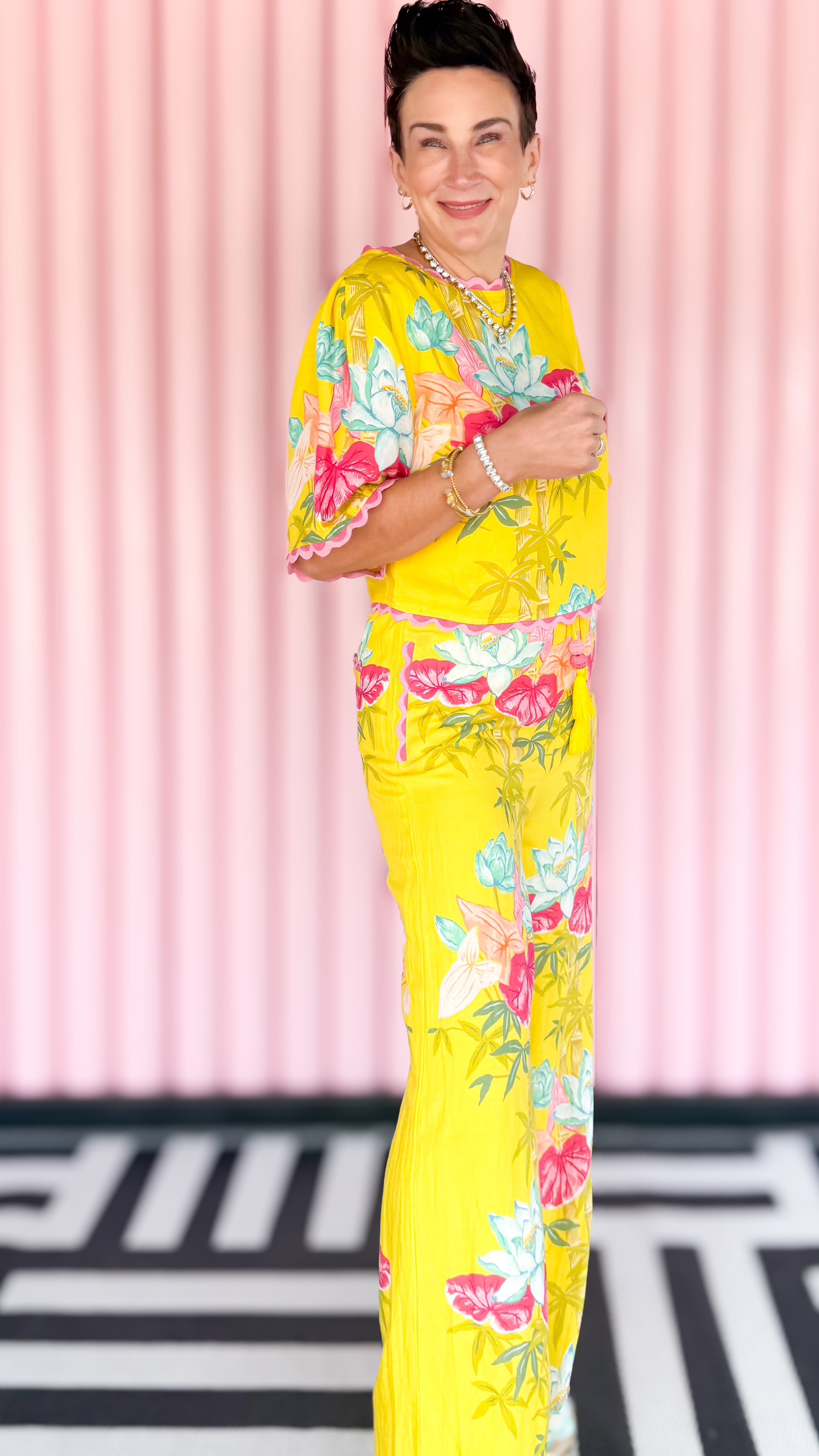 Presley pant Tropical Bamboo worn on model - styled view - BLVD Boutik