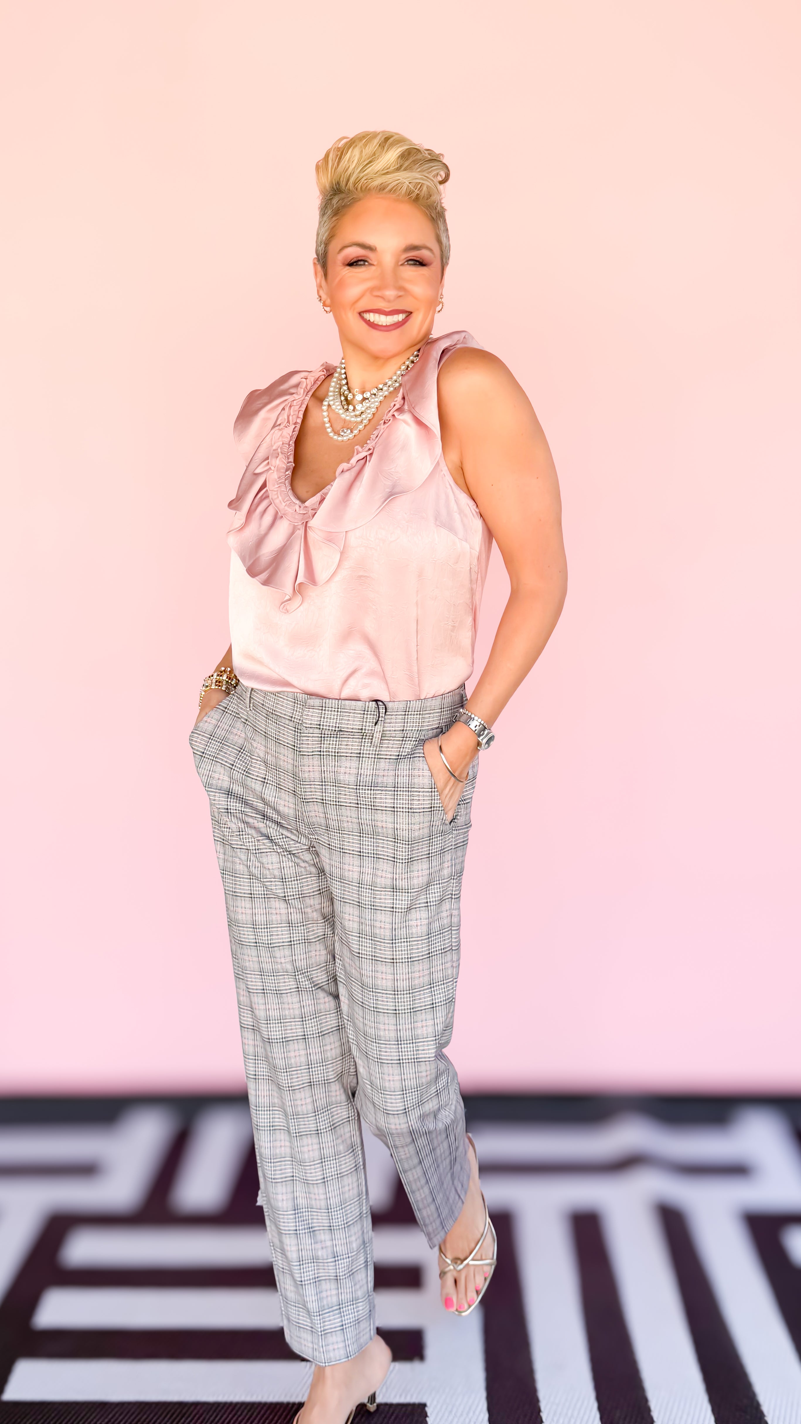 Kelsey Plaid Trouser 29"/Blush - The BLVD