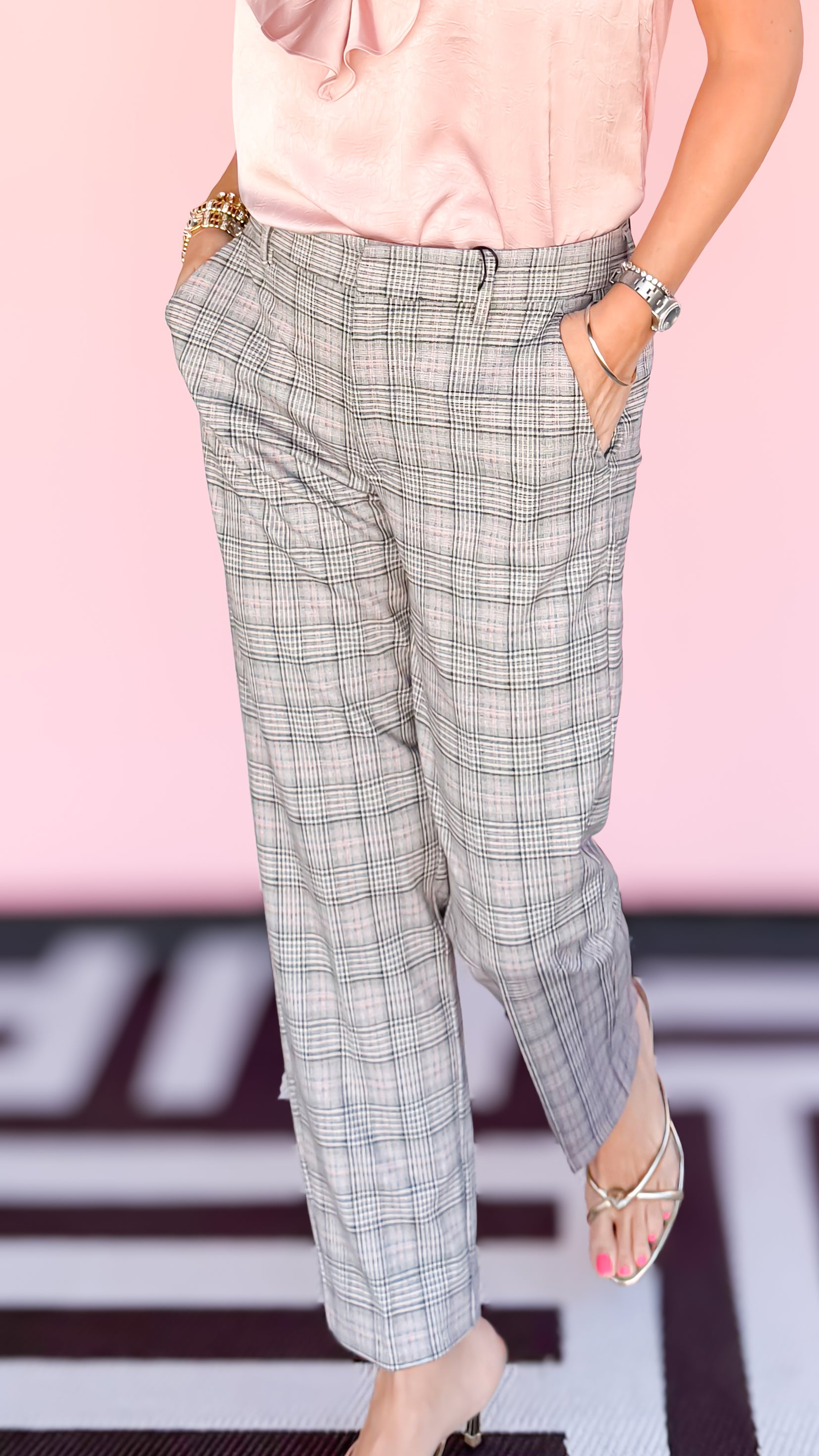 Kelsey Plaid Trouser 29"/Blush - The BLVD