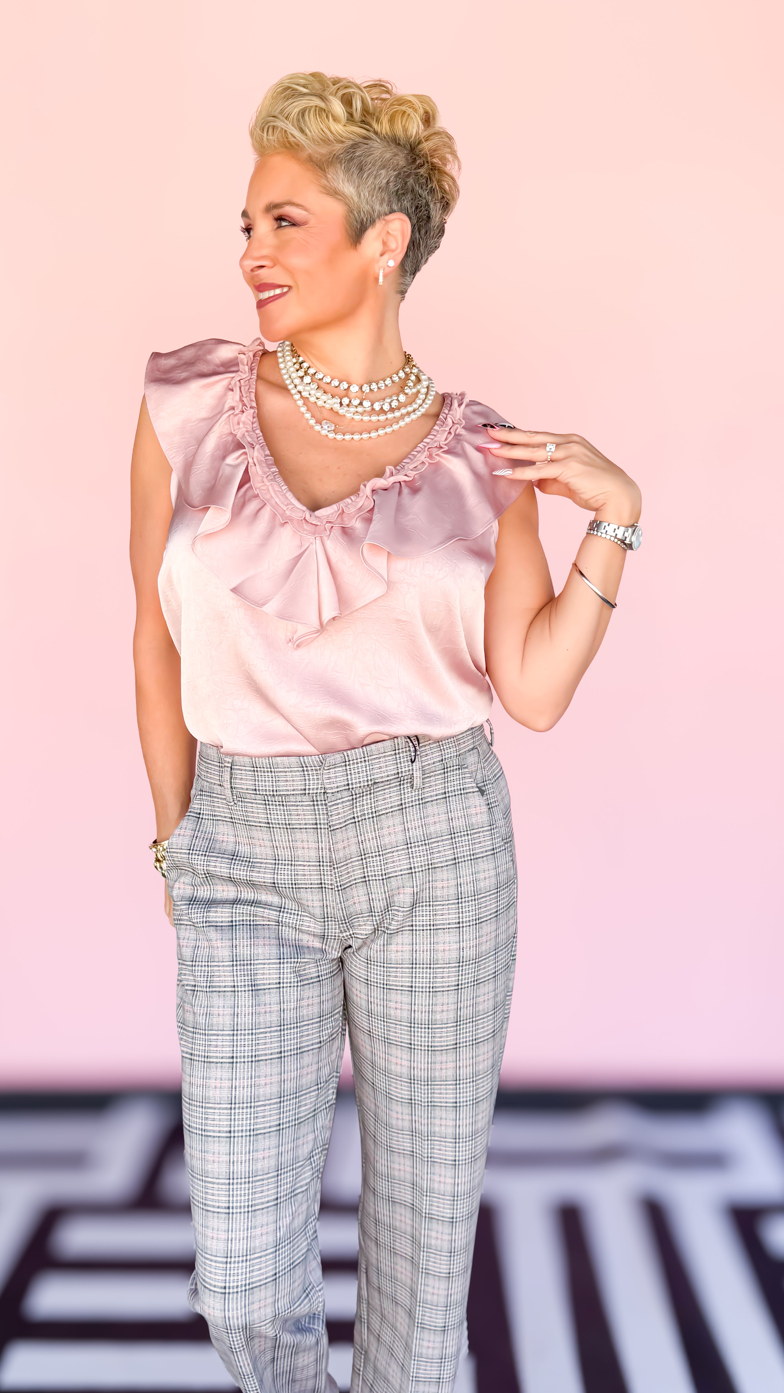 Ruffle Front Sleeveless Top/Pink - The BLVD