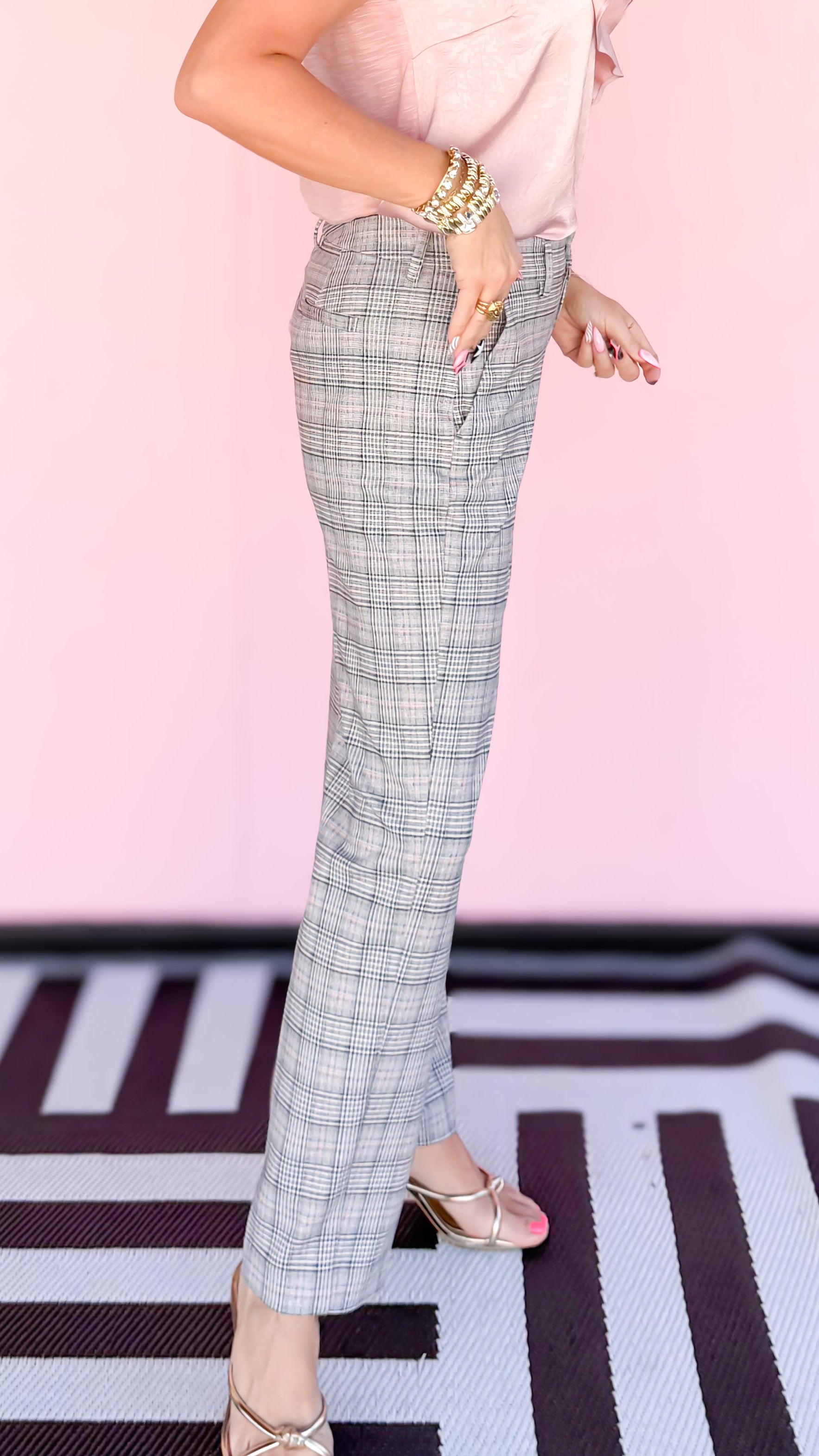 Kelsey Plaid Trouser 29"/Blush - The BLVD