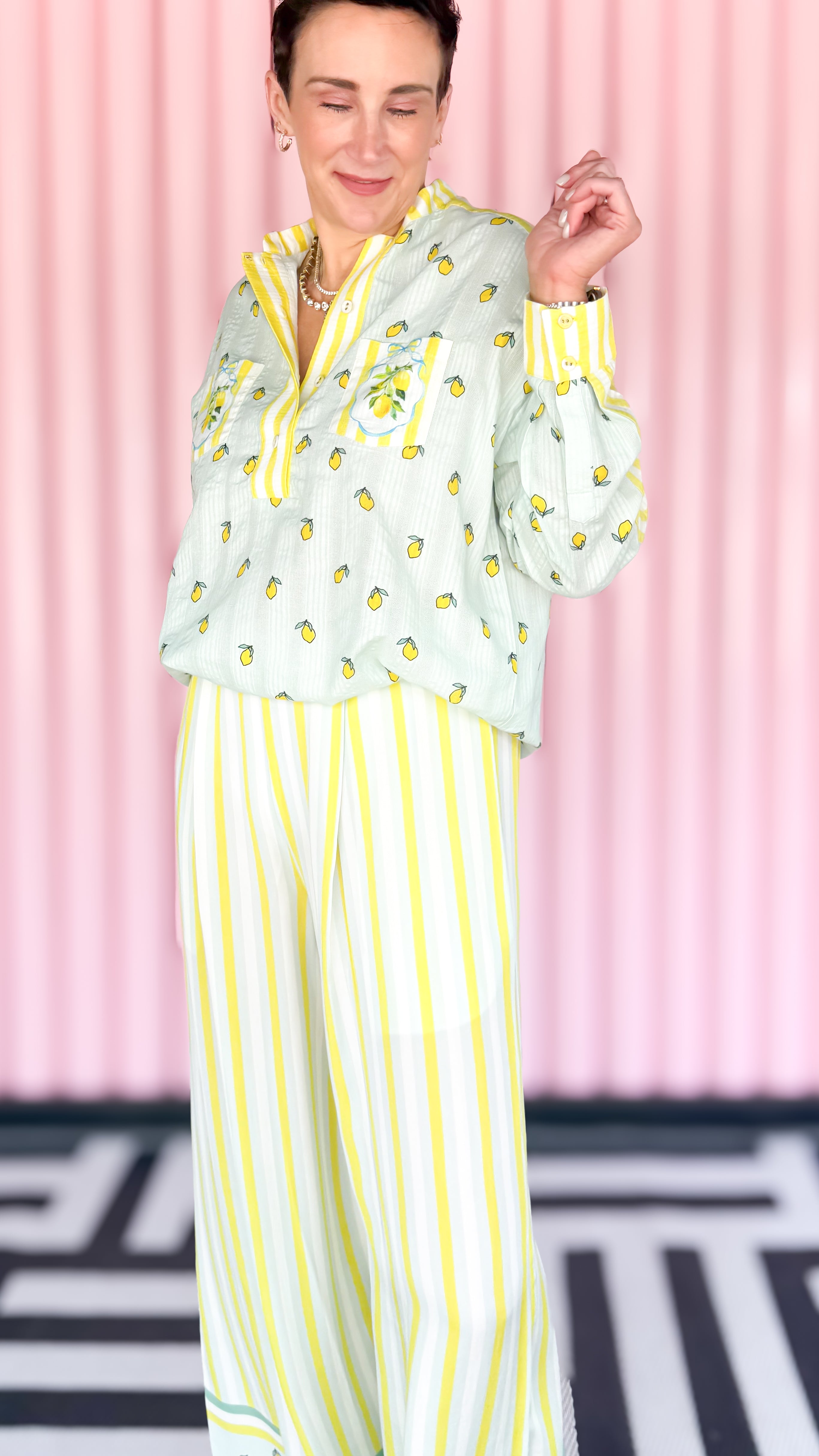 Lemon blouse worn on model - styled view - BLVD Boutik